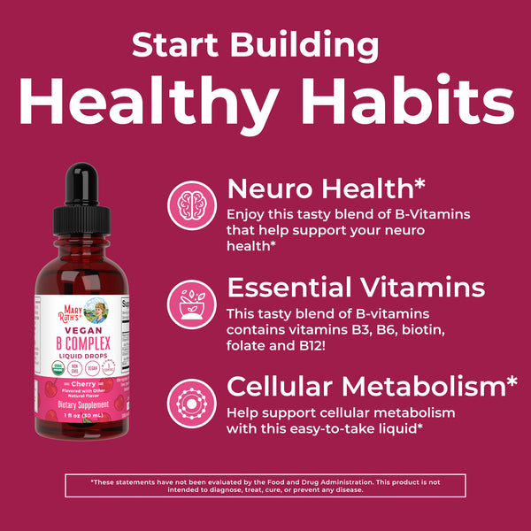 MaryRuth B-Complex Vitamins Liquid Drops Cherry Flavor Advertisement - B Complex Drops for Metabolic Support