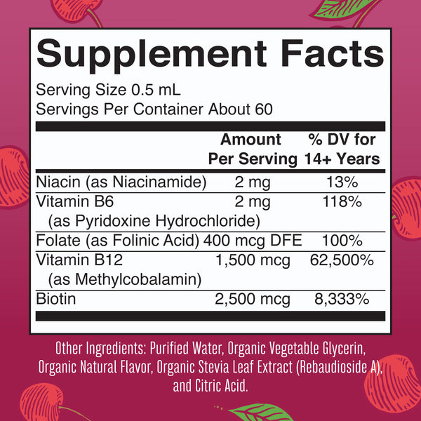 MaryRuth B-Complex Vitamins Liquid Drops Cherry Flavor Supplement Facts
