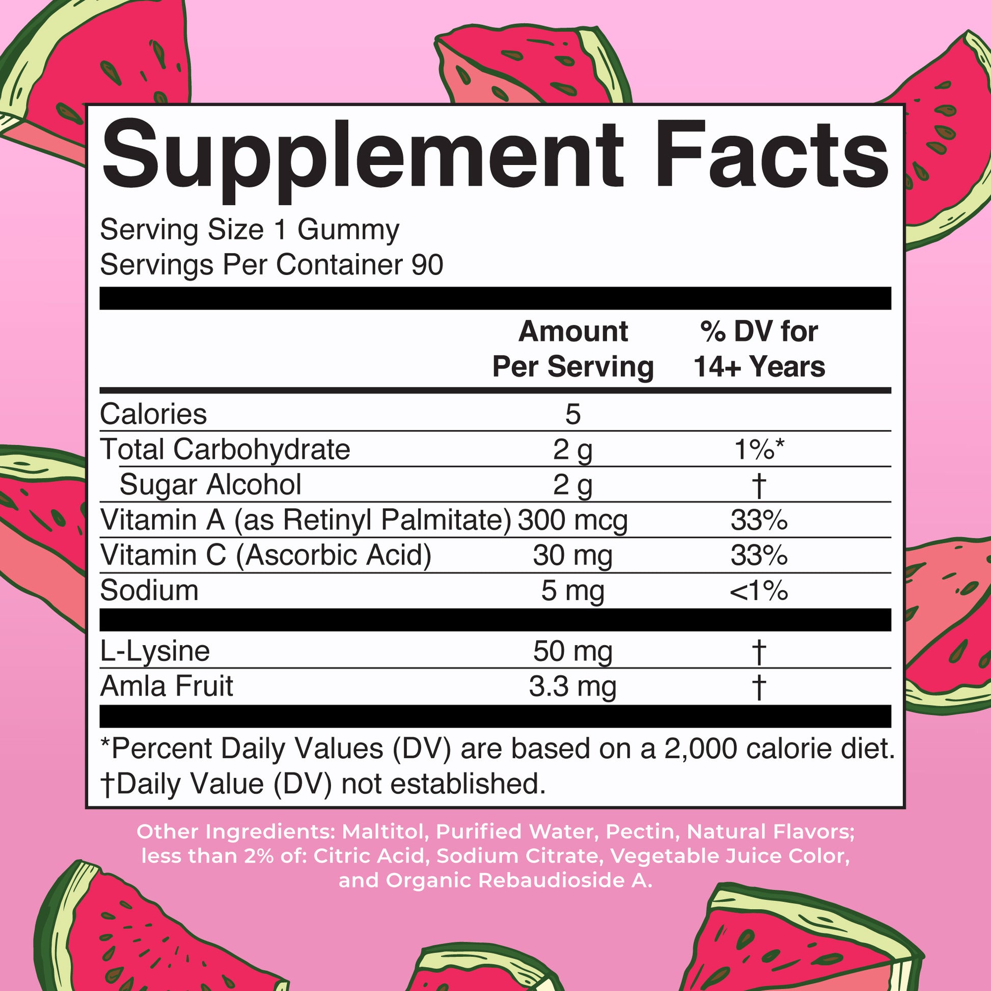 Vegan Collagen Boosting Gummies Watermelon 90ct Supplement Facts