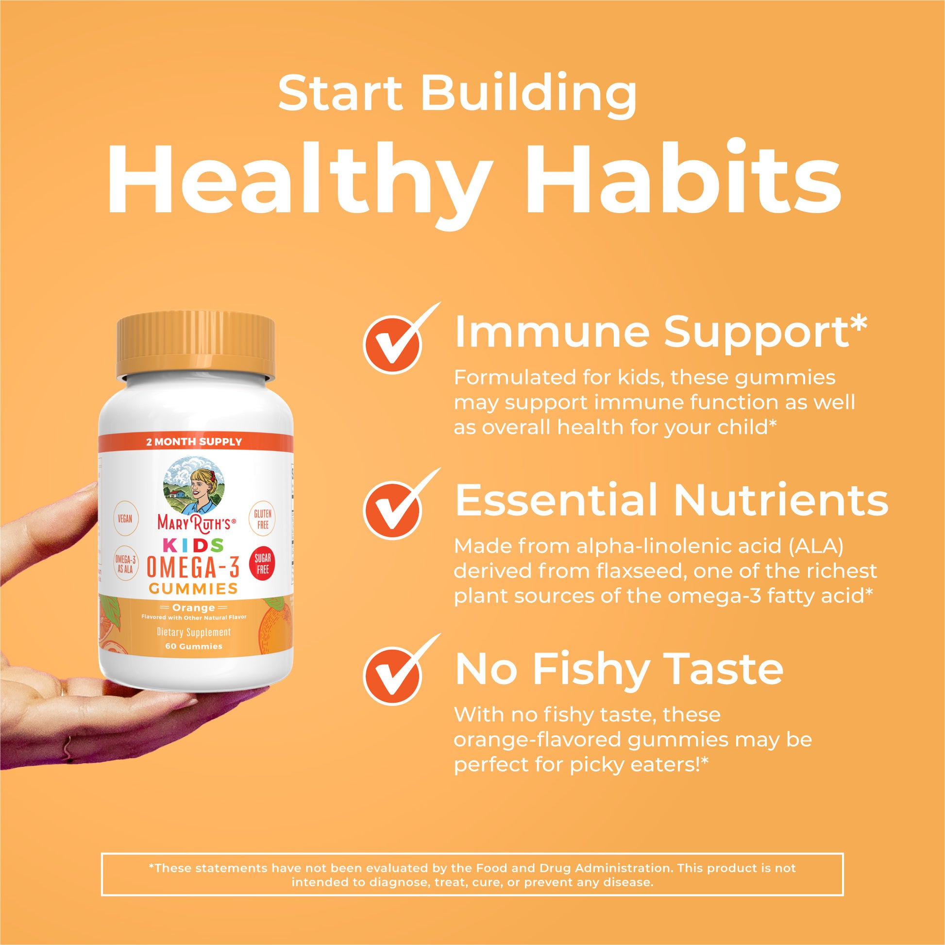 Vegan Kids Omega-3 Gummies (Orange) 60 Count Healthy Habits