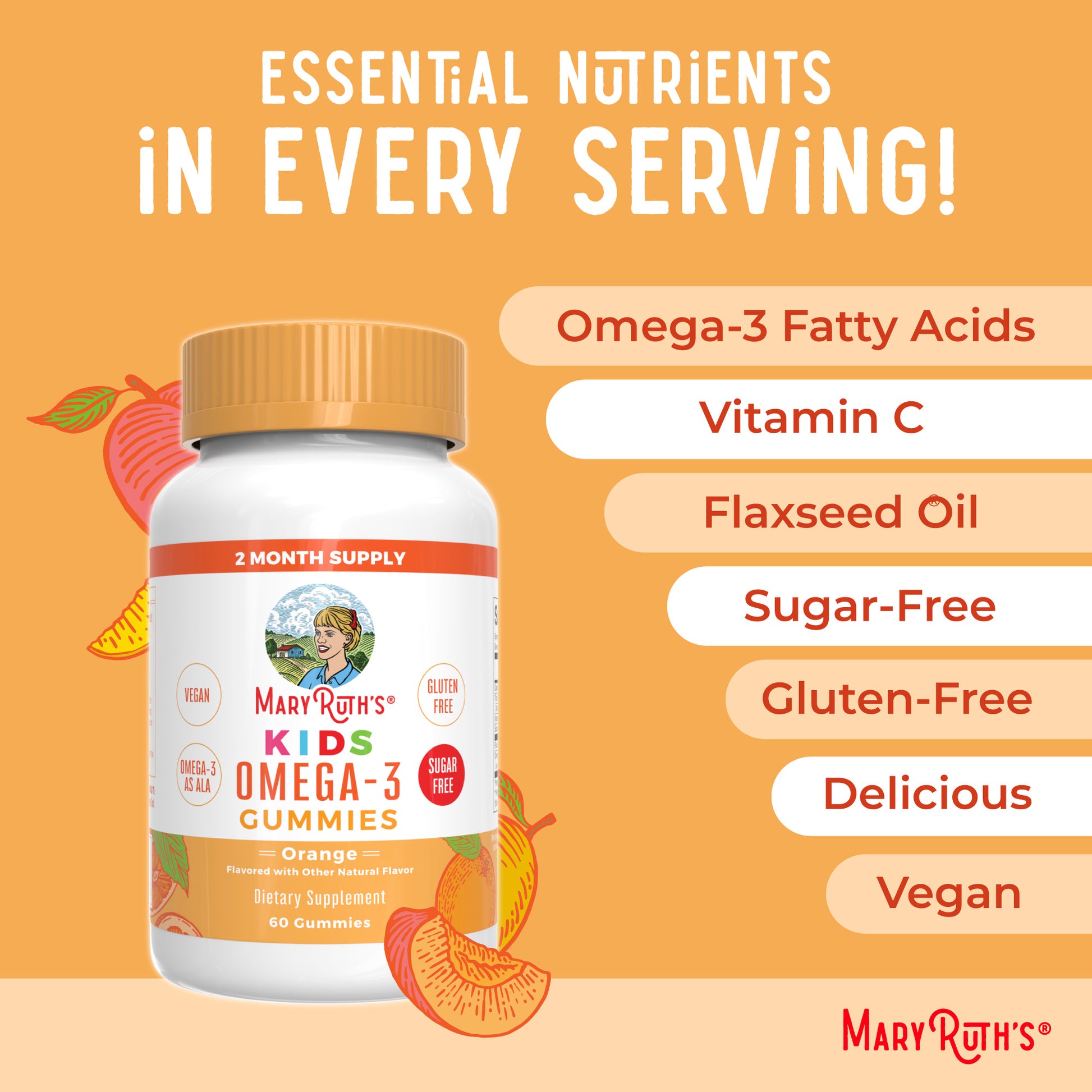 Vegan Kids Omega-3 Gummies (Orange) 60 Count Ingredients