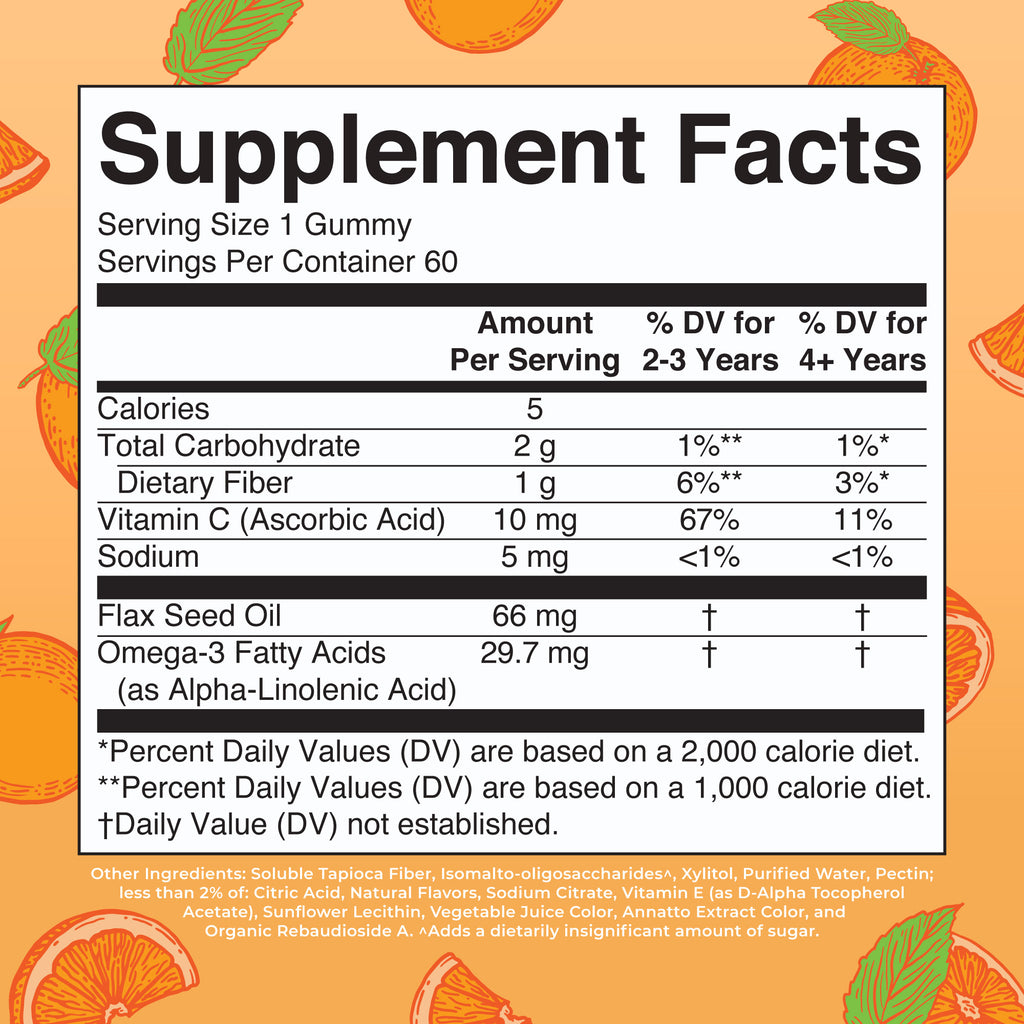 Vegan Kids Omega-3 Gummies (Orange) 60 Count Supplement Facts