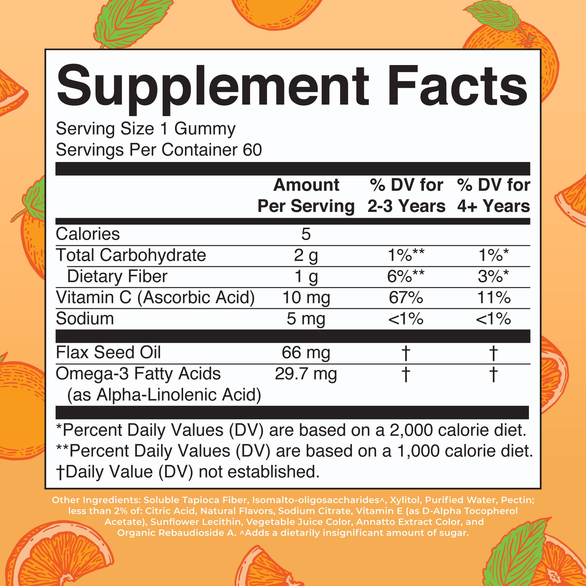 Vegan Kids Omega-3 Gummies (Orange) 60 Count Supplement Facts