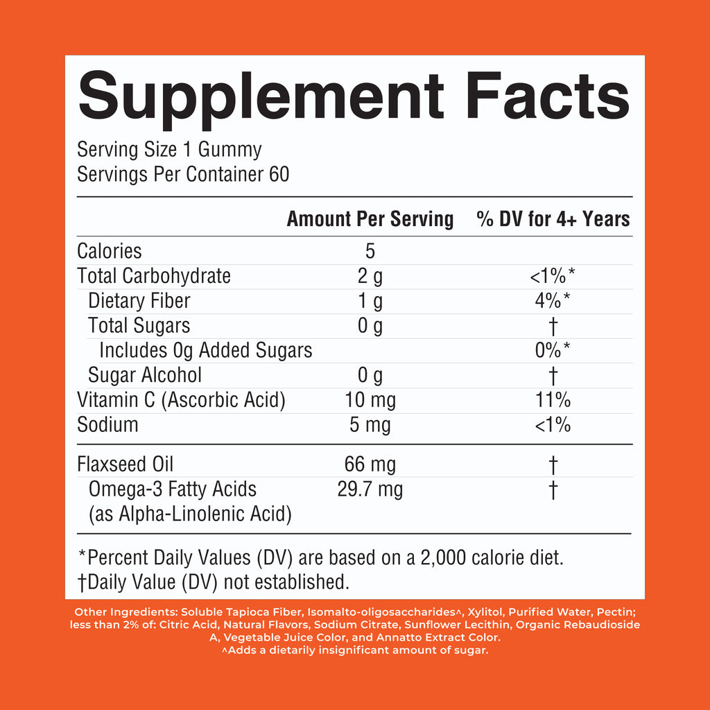 Vegan Kids Omega-3 Gummies Orange 60ct Supplement Facts