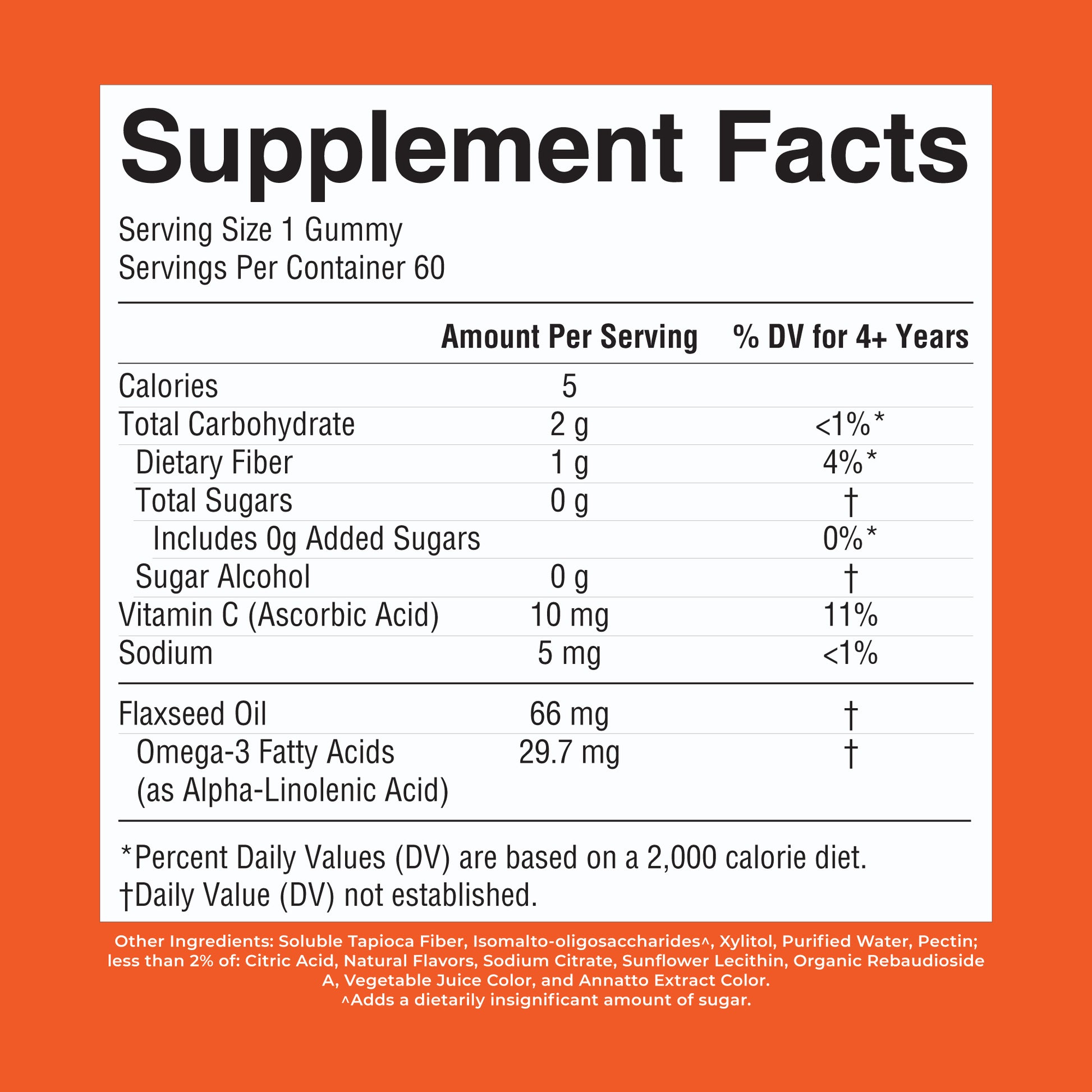 Vegan Kids Omega-3 Gummies Orange 60ct Supplement Facts