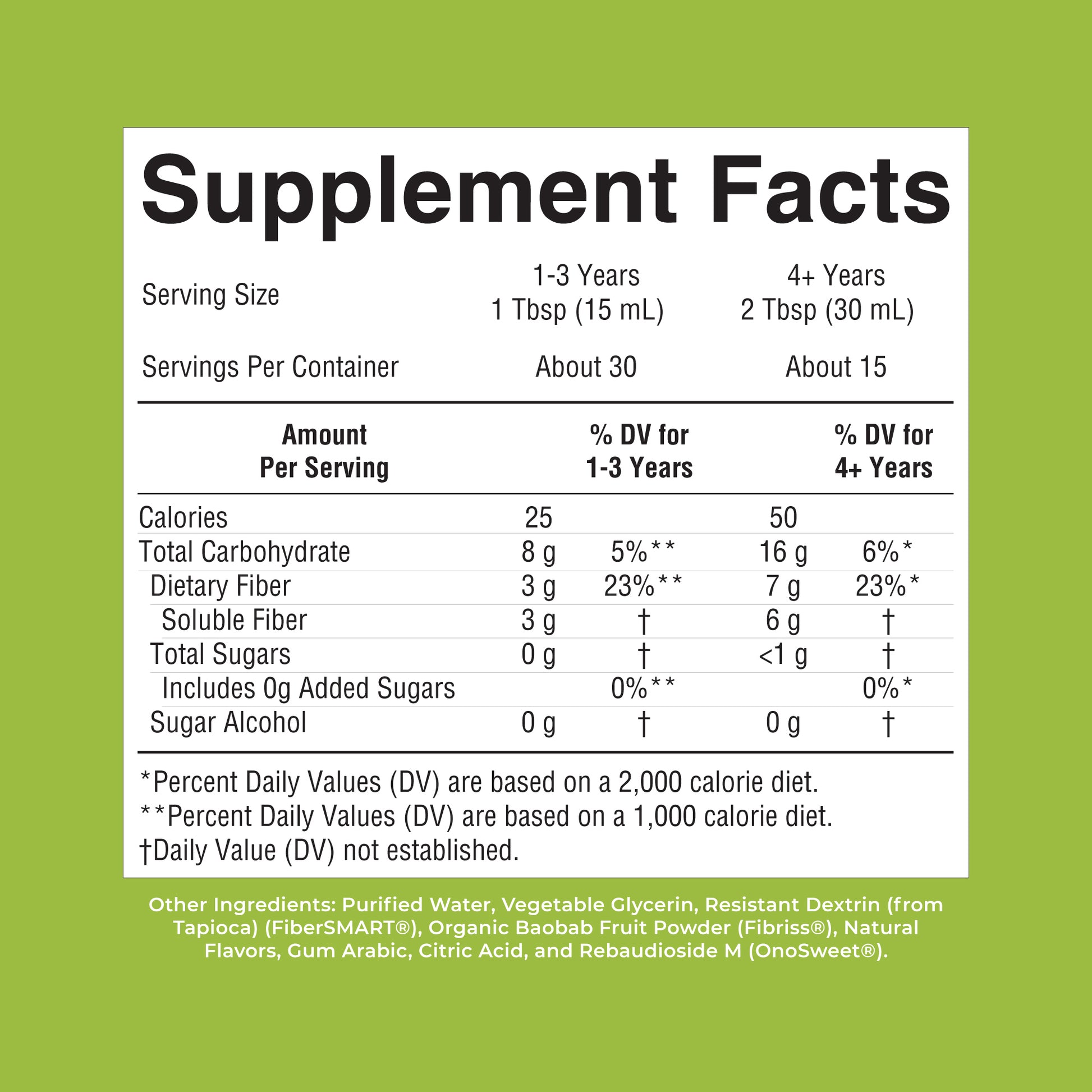 Vegan Liquid Fiber Cherry Limeade 15oz Supplement Facts