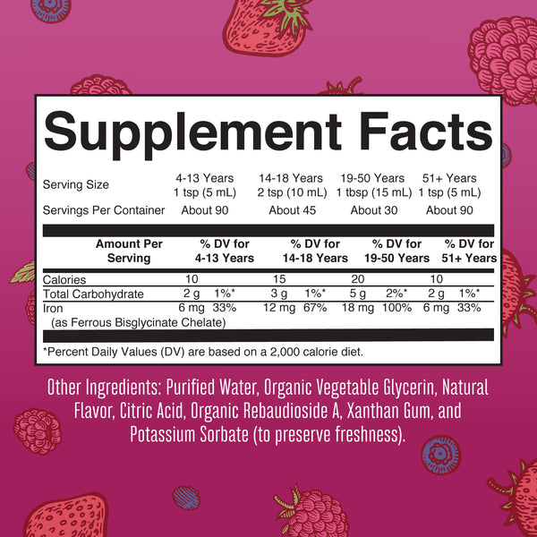 MaryRuth Liquid Iron Berry Flavor Supplement Facts