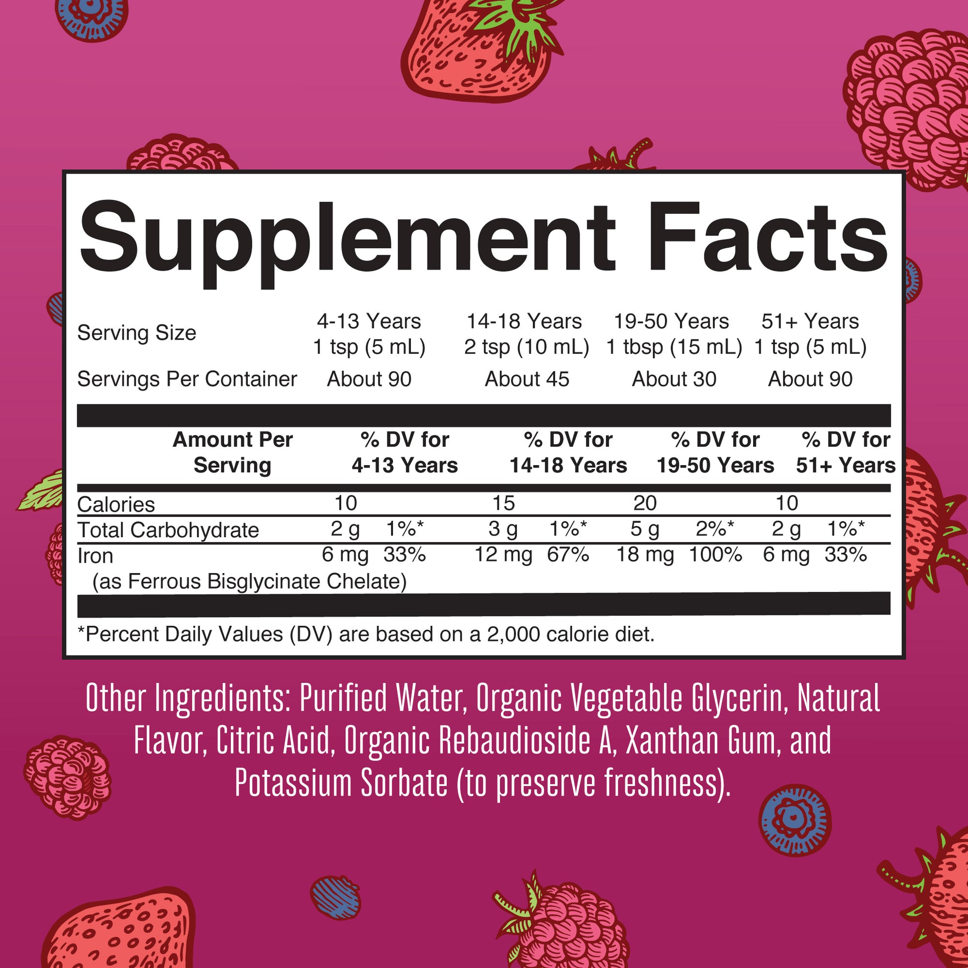 Vegan Liquid Iron 15oz Mixed Berry Supplement Facts
