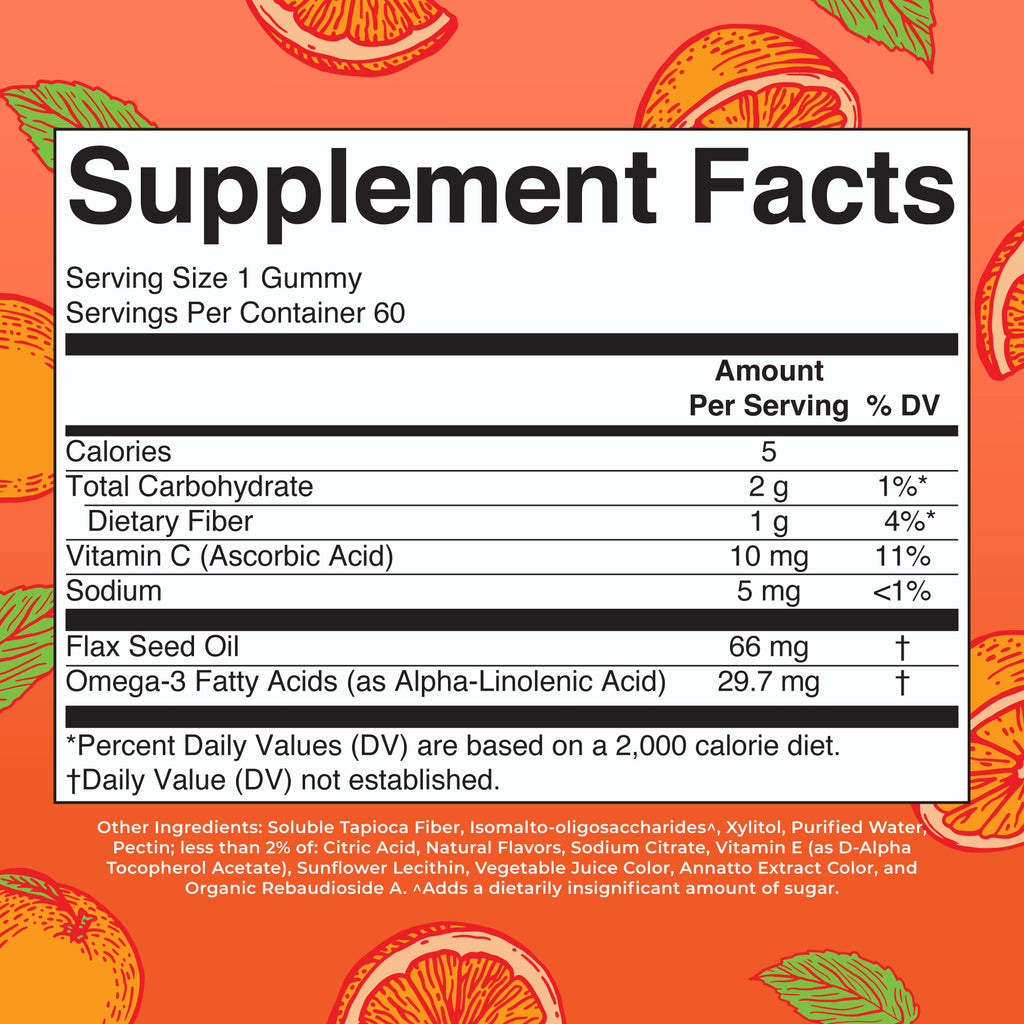 Vegan Omega-3 Gummies (Orange) 60 Count Supplement Facts