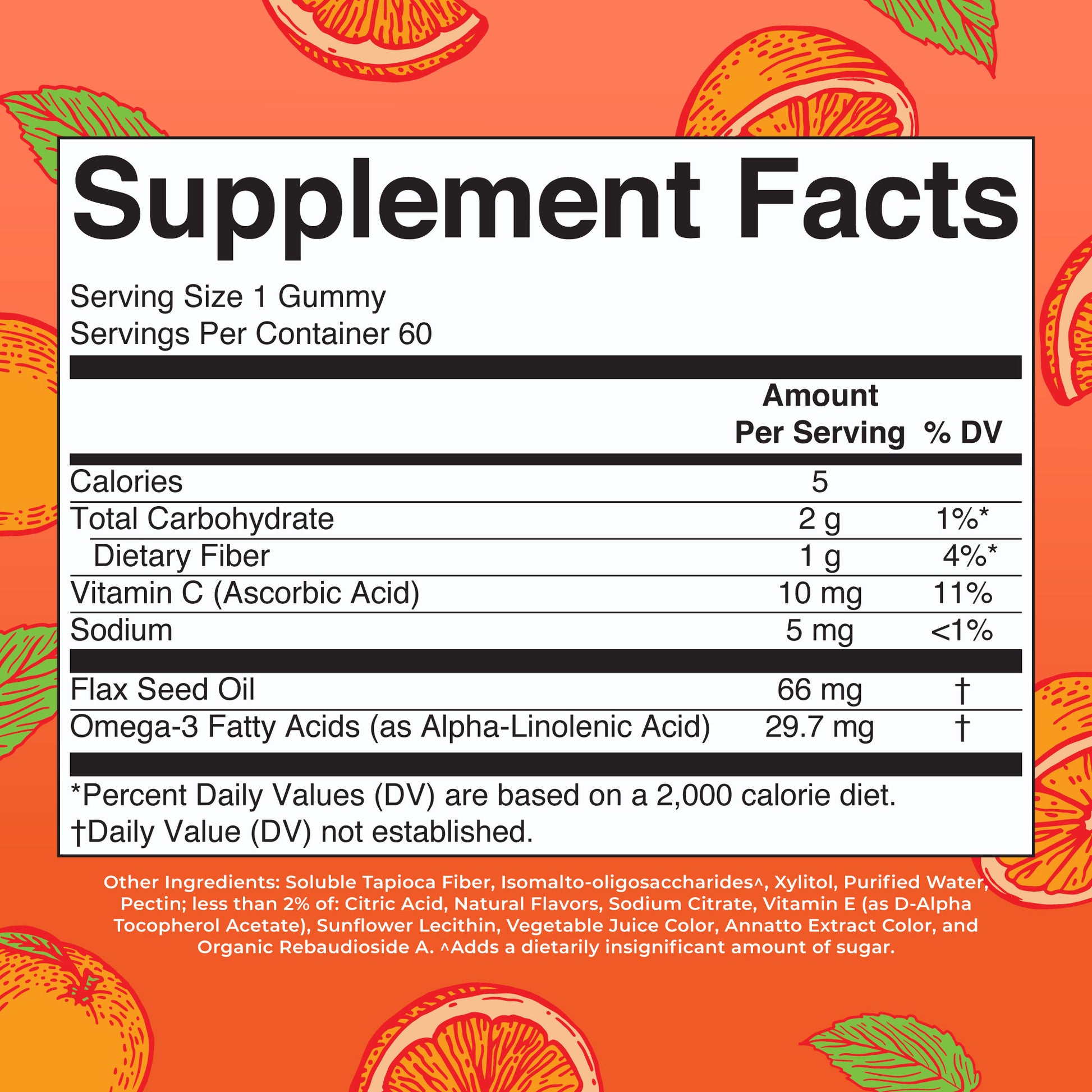 Vegan Omega-3 Gummies (Orange) 60 Count Supplement Facts