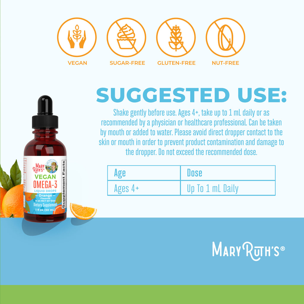 Vegan Omega-3 Liquid Drops (Orange) 1 oz Suggested Use