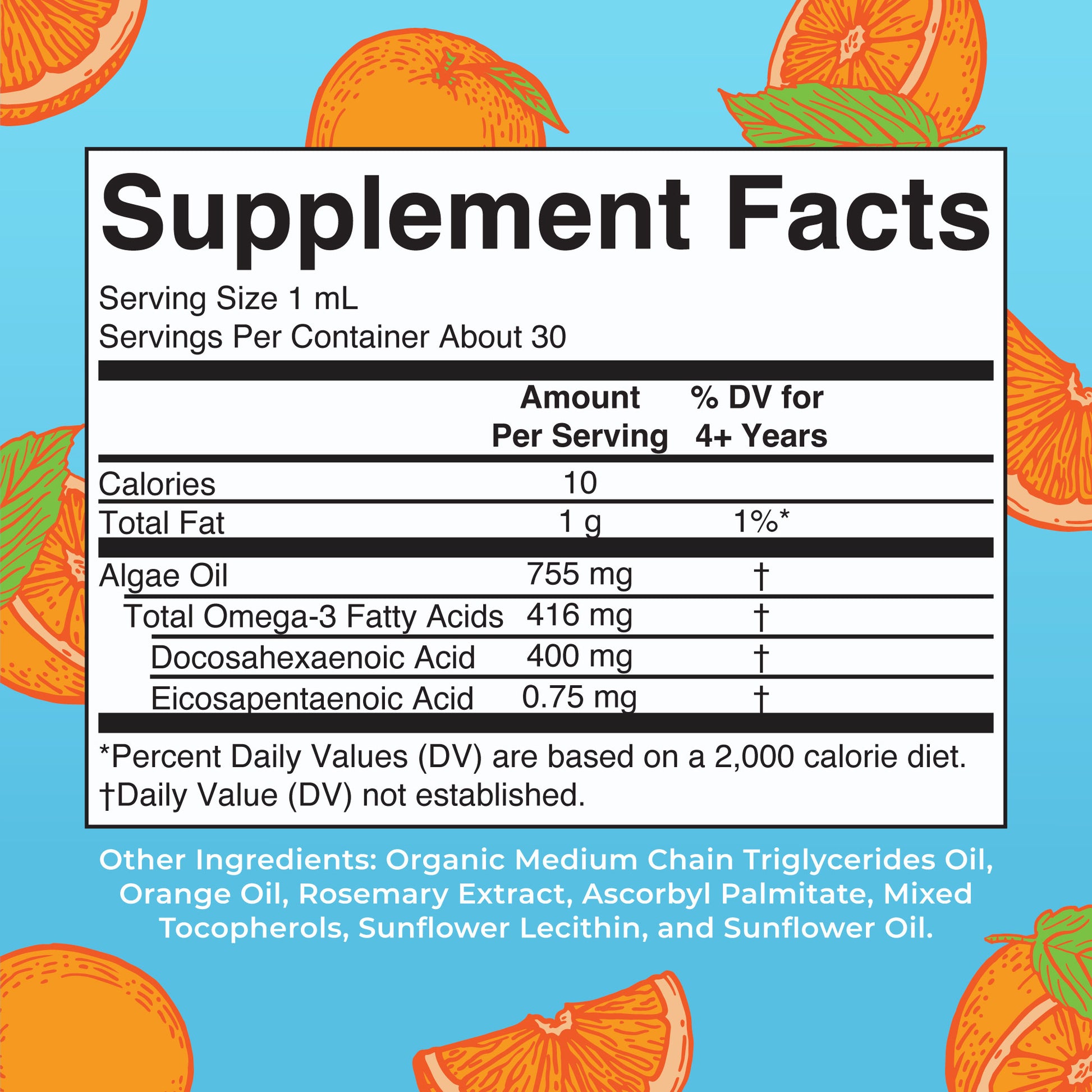 Vegan Omega-3 Liquid Drops (Orange) 1 oz Supplement Facts