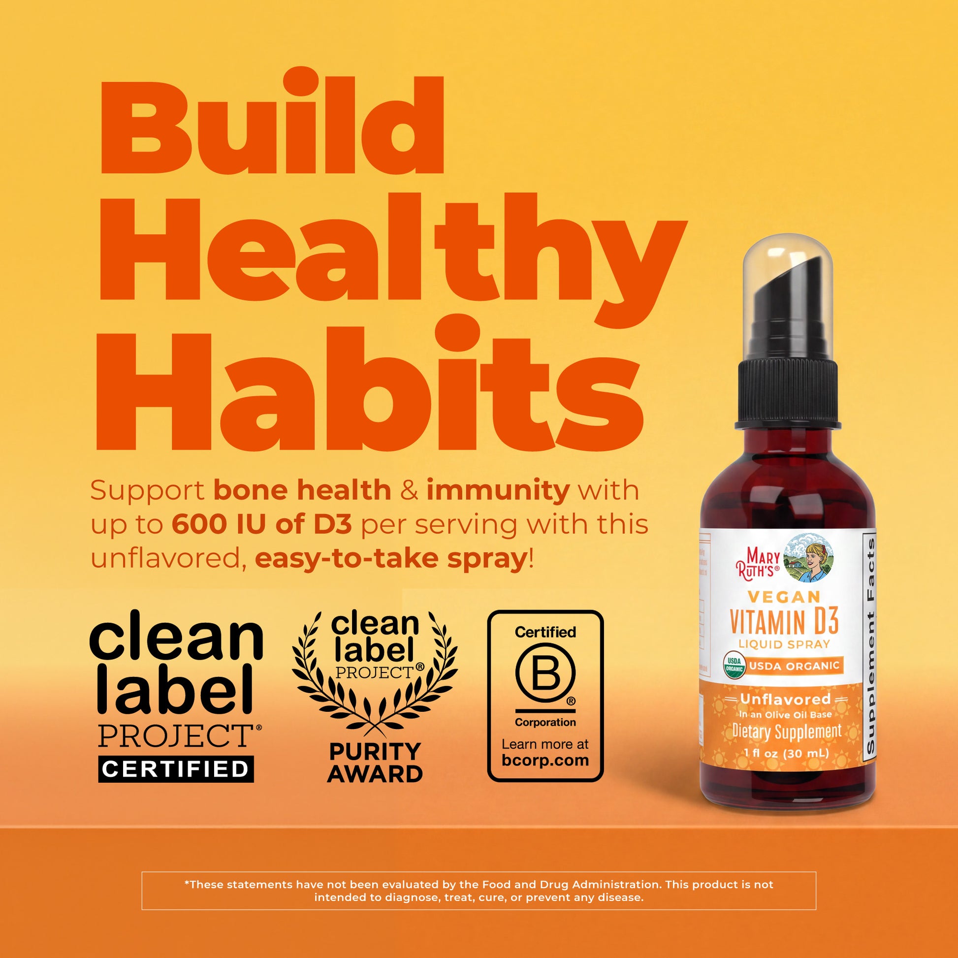 Vegan Vitamin D3 Liquid Spray 1oz Build Healthy Habits