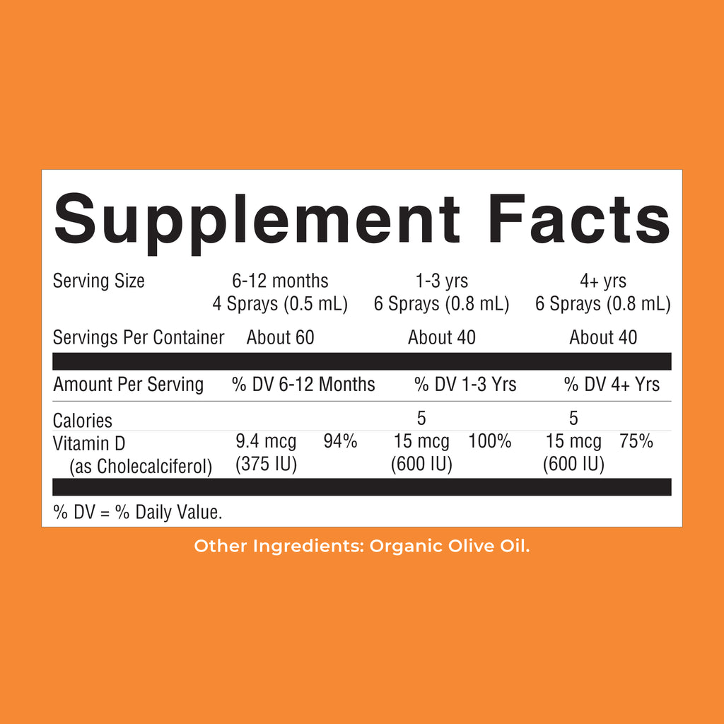 Vegan Vitamin D3 Liquid Spray 1oz Supplement Facts