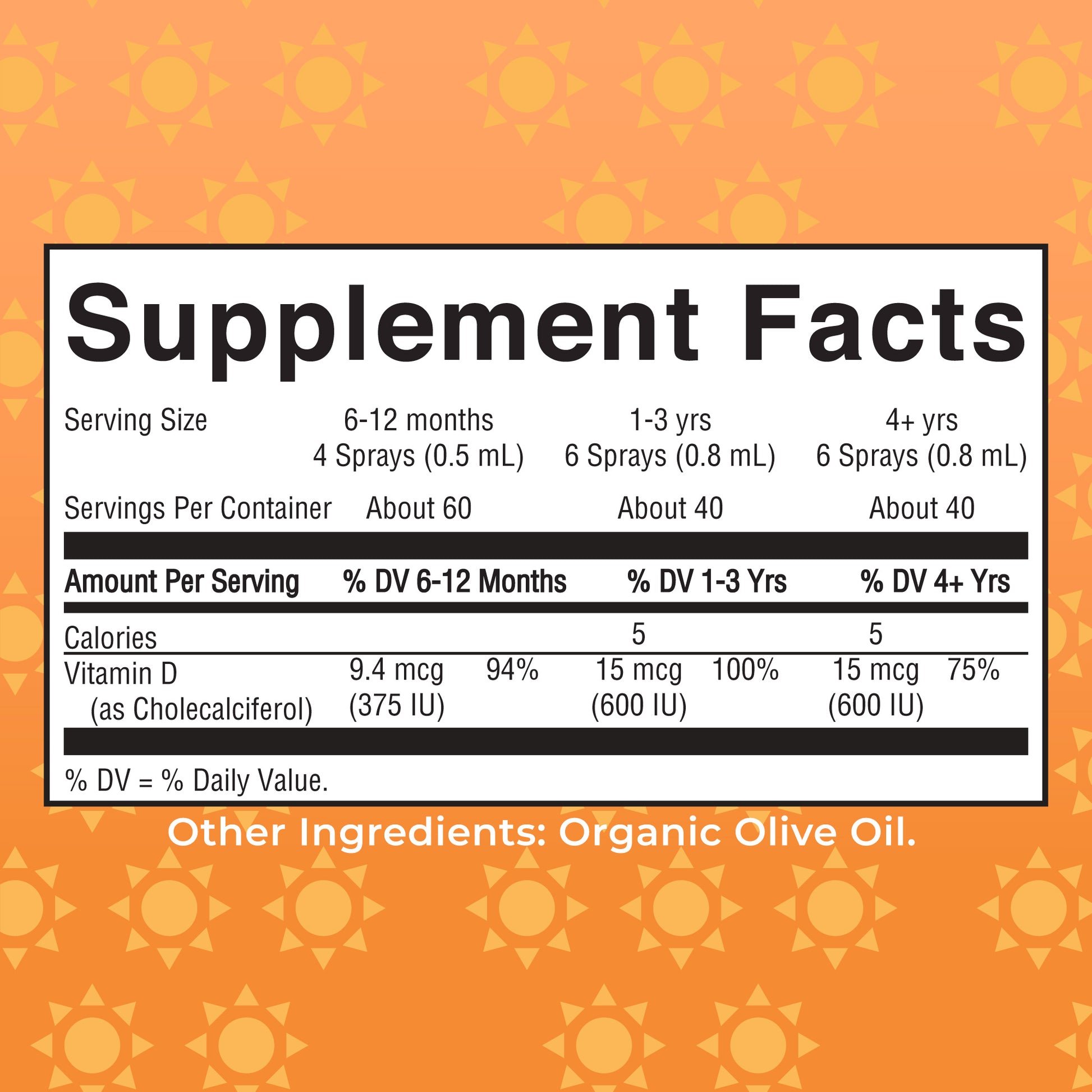 Vegan Vitamin D3 Liquid Spray (Unflavored) 1 oz Supplement Facts