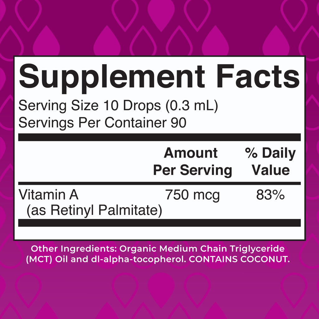 Vitamin A Organic Liquid Drops (Unflavored) 1 oz Supplement Facts