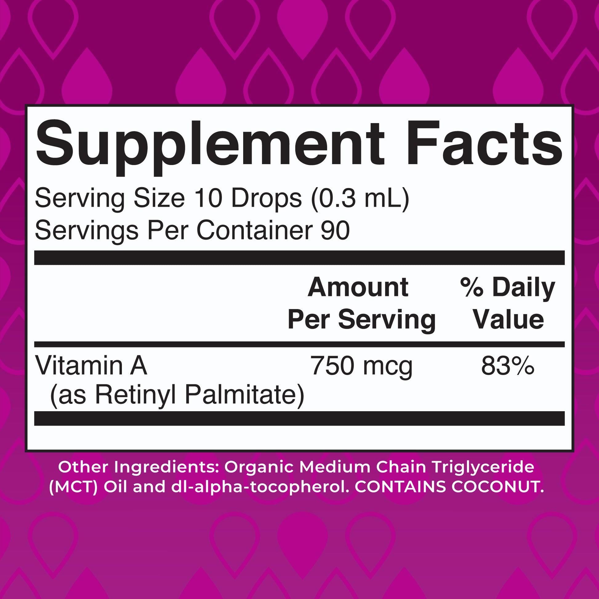 Vitamin A Organic Liquid Drops (Unflavored) 1 oz Supplement Facts