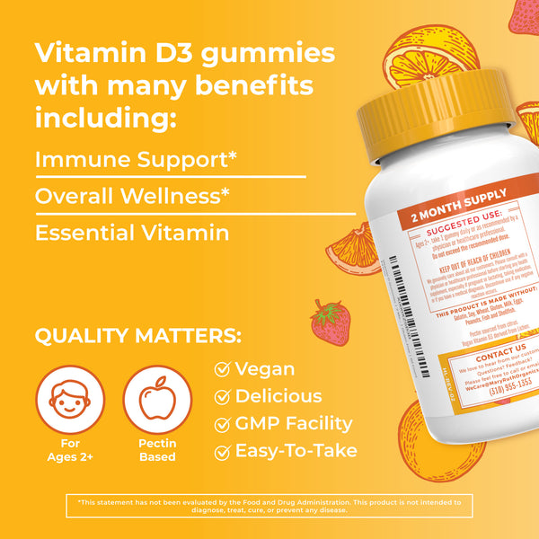 Vegan Vitamin D3 Gummies For Kids & Adults MaryRuth Organics