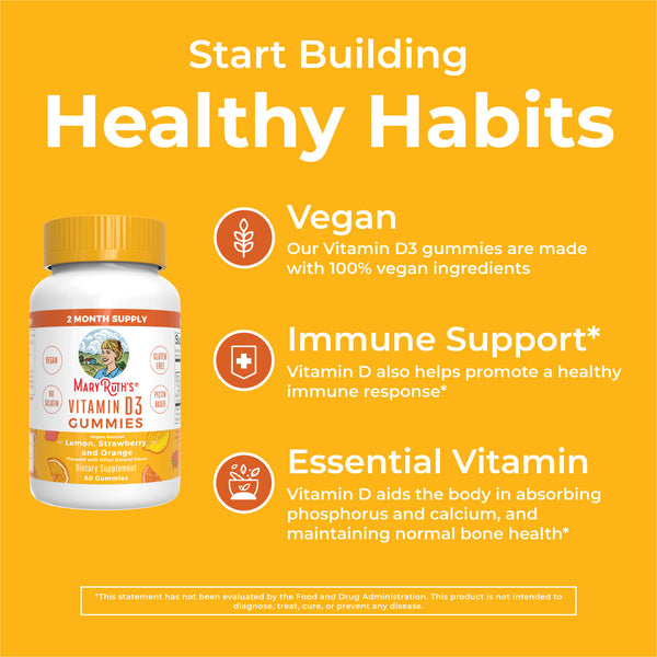MaryRuth Vegan Vitamin D3 Gummies For Kids & Adults Lemon, Strawberry & Orange Flavor Advertisement