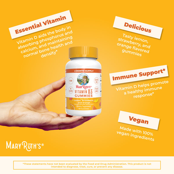 MaryRuth Vegan Vitamin D3 Gummies For Kids & Adults Lemon, Strawberry & Orange Flavor Advertisement