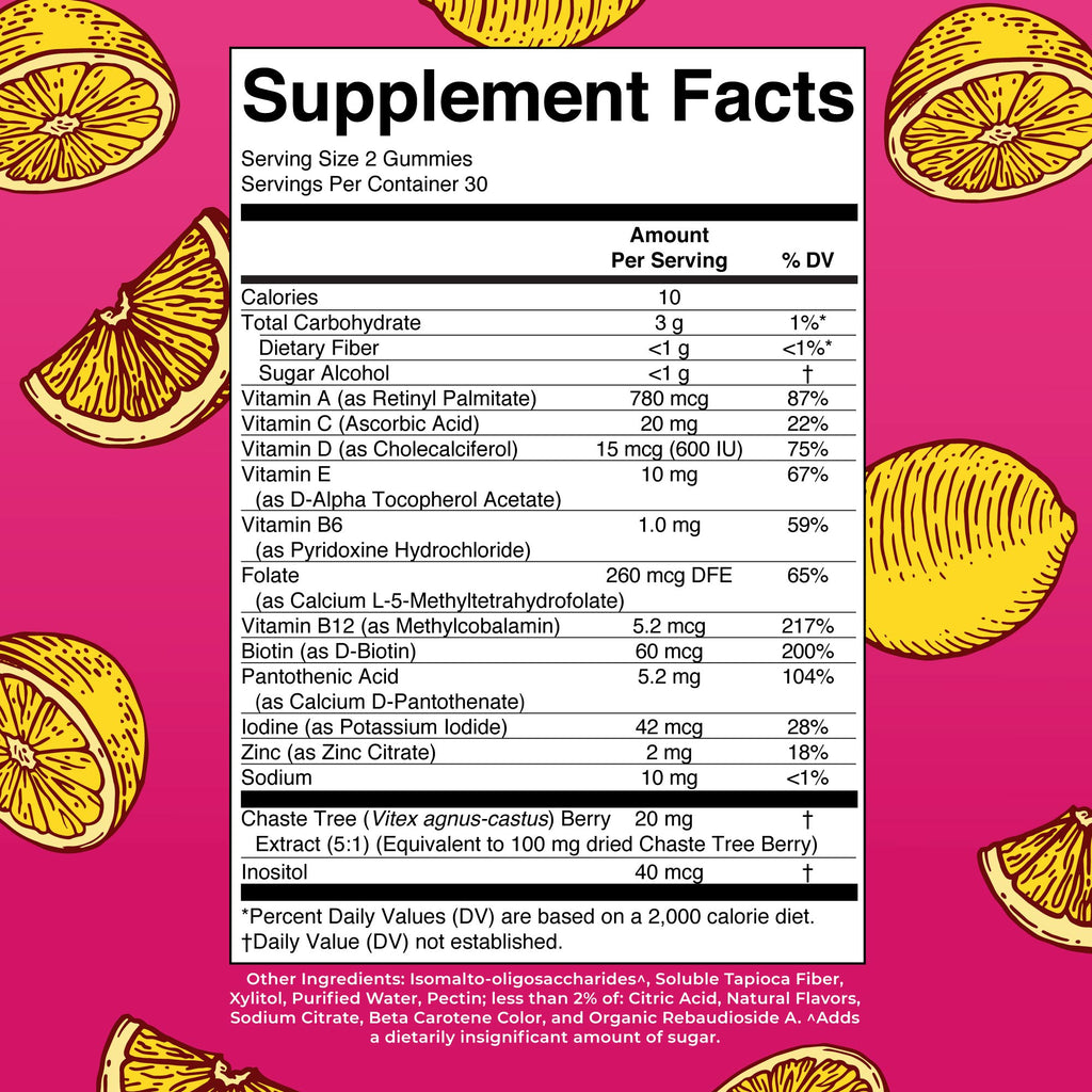 Women’s 40+ Multivitamin Gummies (Lemonade) 60 Count Supplement Facts