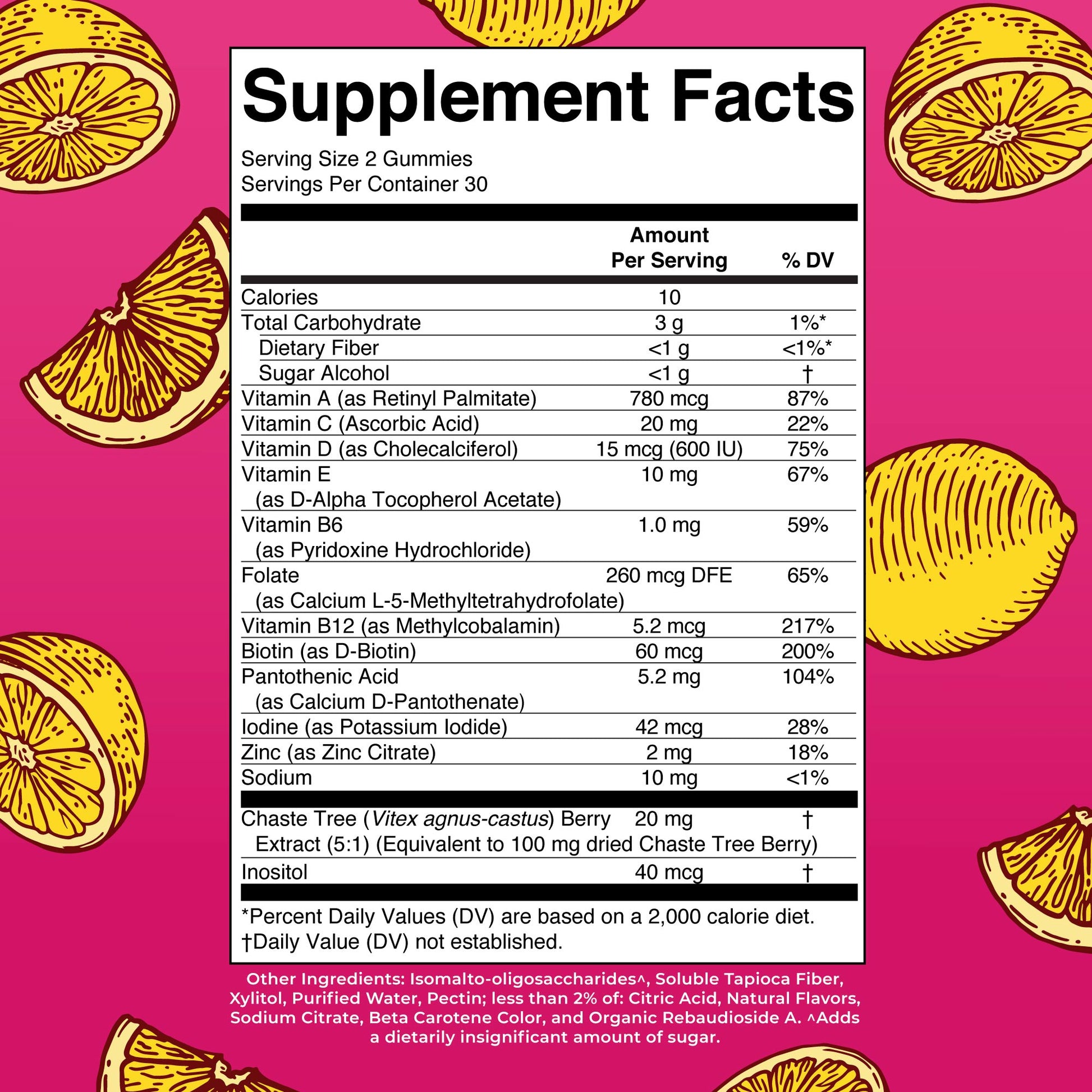 Women’s 40+ Multivitamin Gummies (Lemonade) 60 Count Supplement Facts