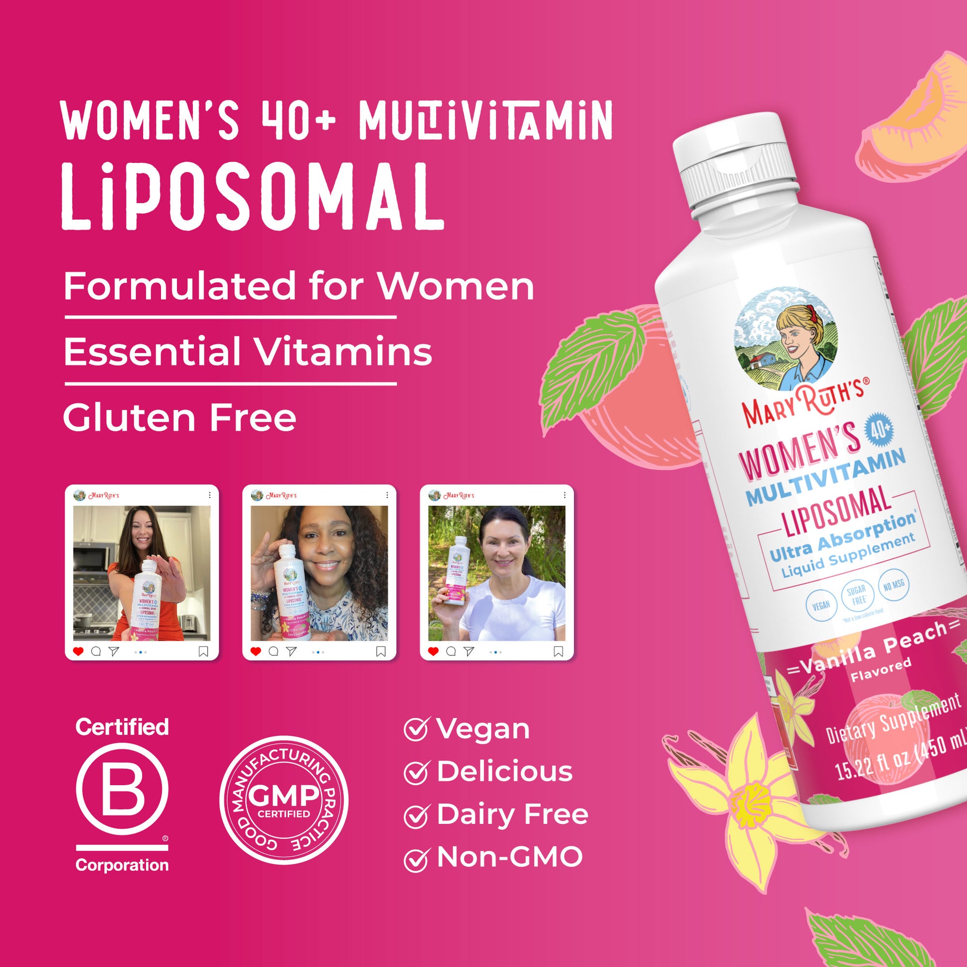 Women’s 40+ Multivitamin Liposomal (Vanilla Peach) 15 oz Lifestyle Bottle