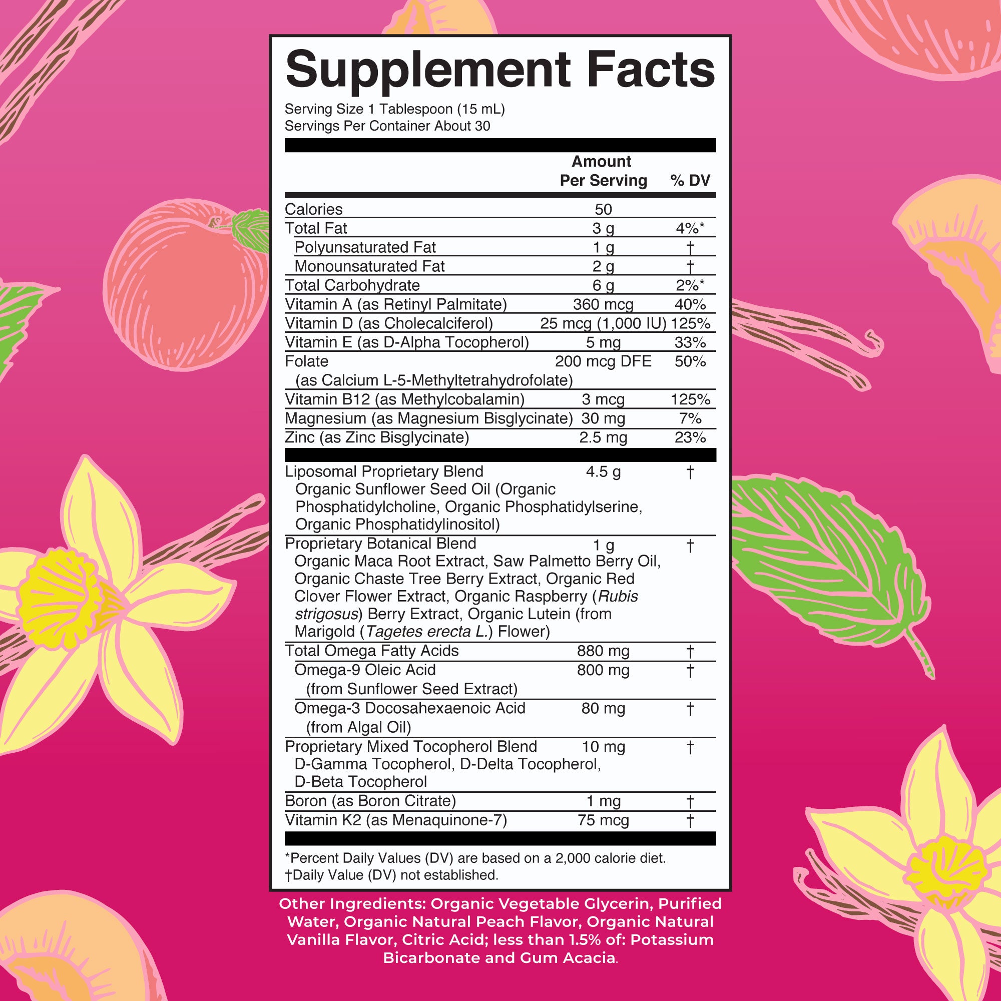 Women’s 40+ Multivitamin Liposomal (Vanilla Peach) 15 oz Supplement Facts