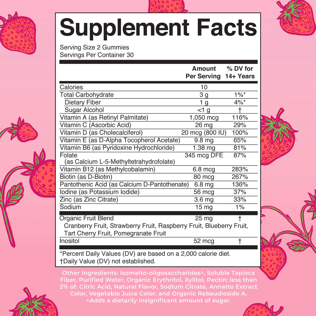 Women’s Multivitamin Gummies (Strawberry) 60 Count Supplement Facts