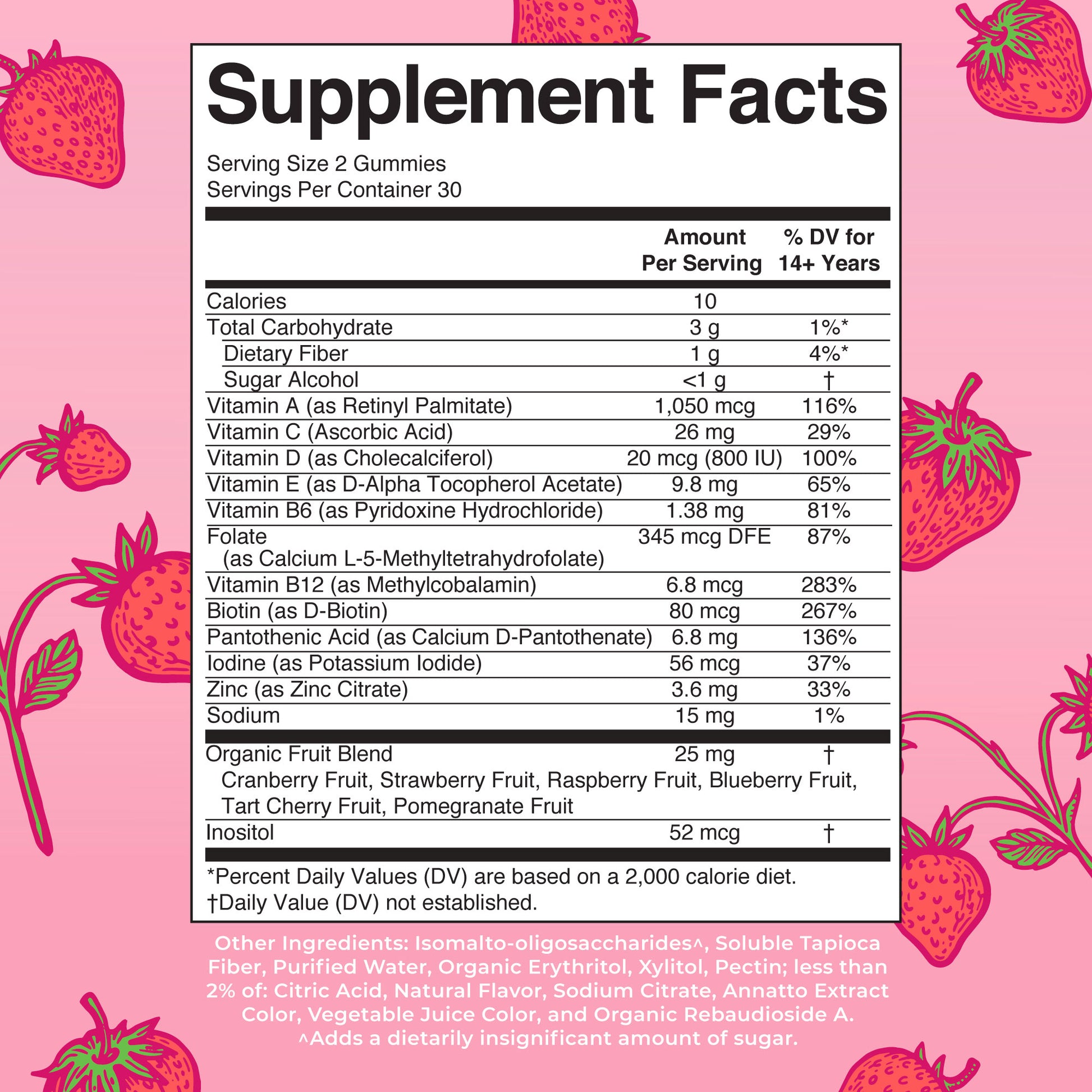 Women’s Multivitamin Gummies (Strawberry) 60 Count Supplement Facts