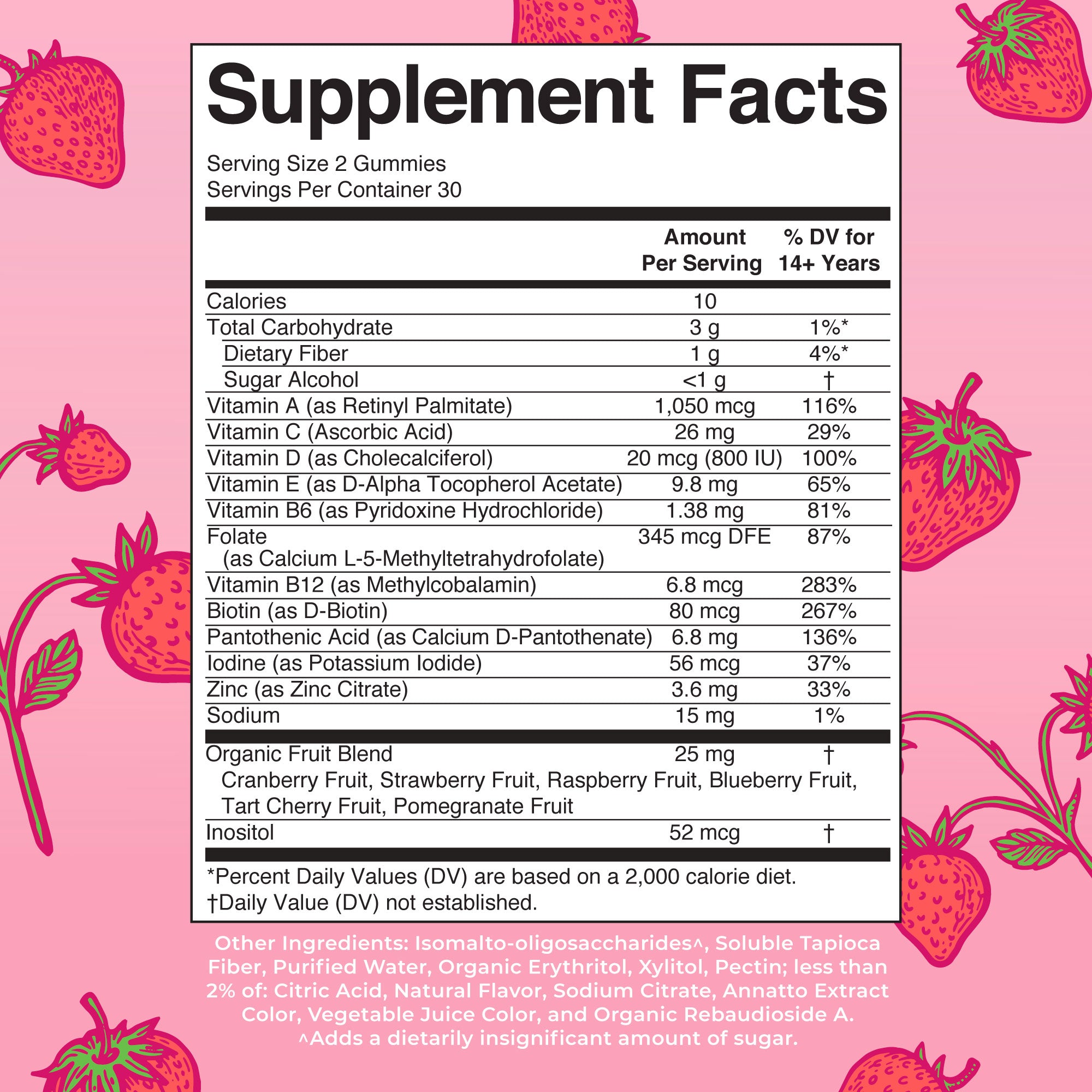 Women’s Multivitamin Gummies (Strawberry) 60 Count Supplement Facts