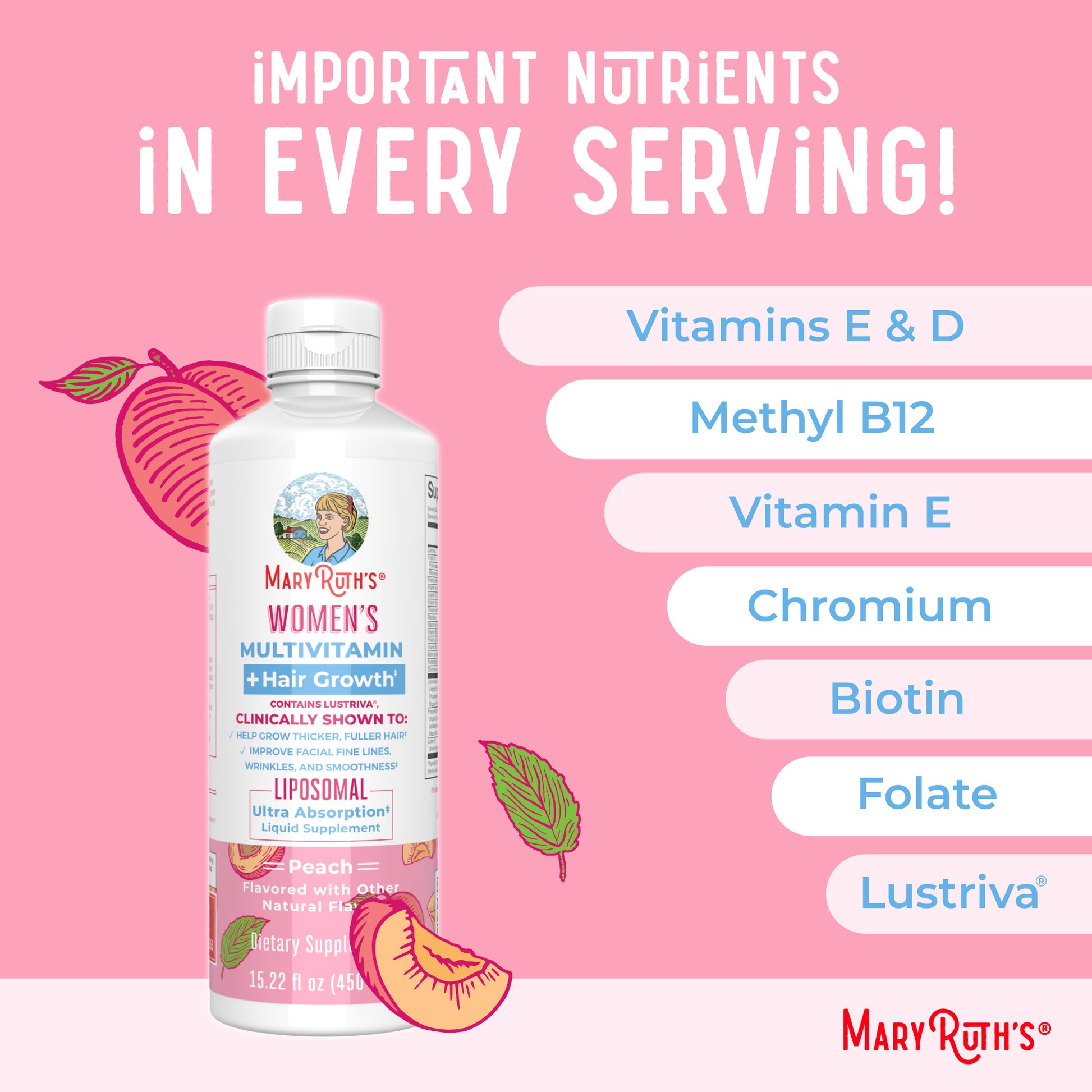 Women’s Multivitamin + Hair Growth Liposomal (Peach) 15 oz Ingredients