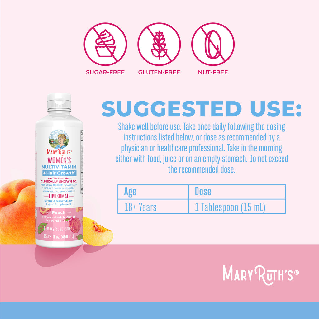 Women’s Multivitamin + Hair Growth Liposomal (Peach) 15 oz Suggested Use
