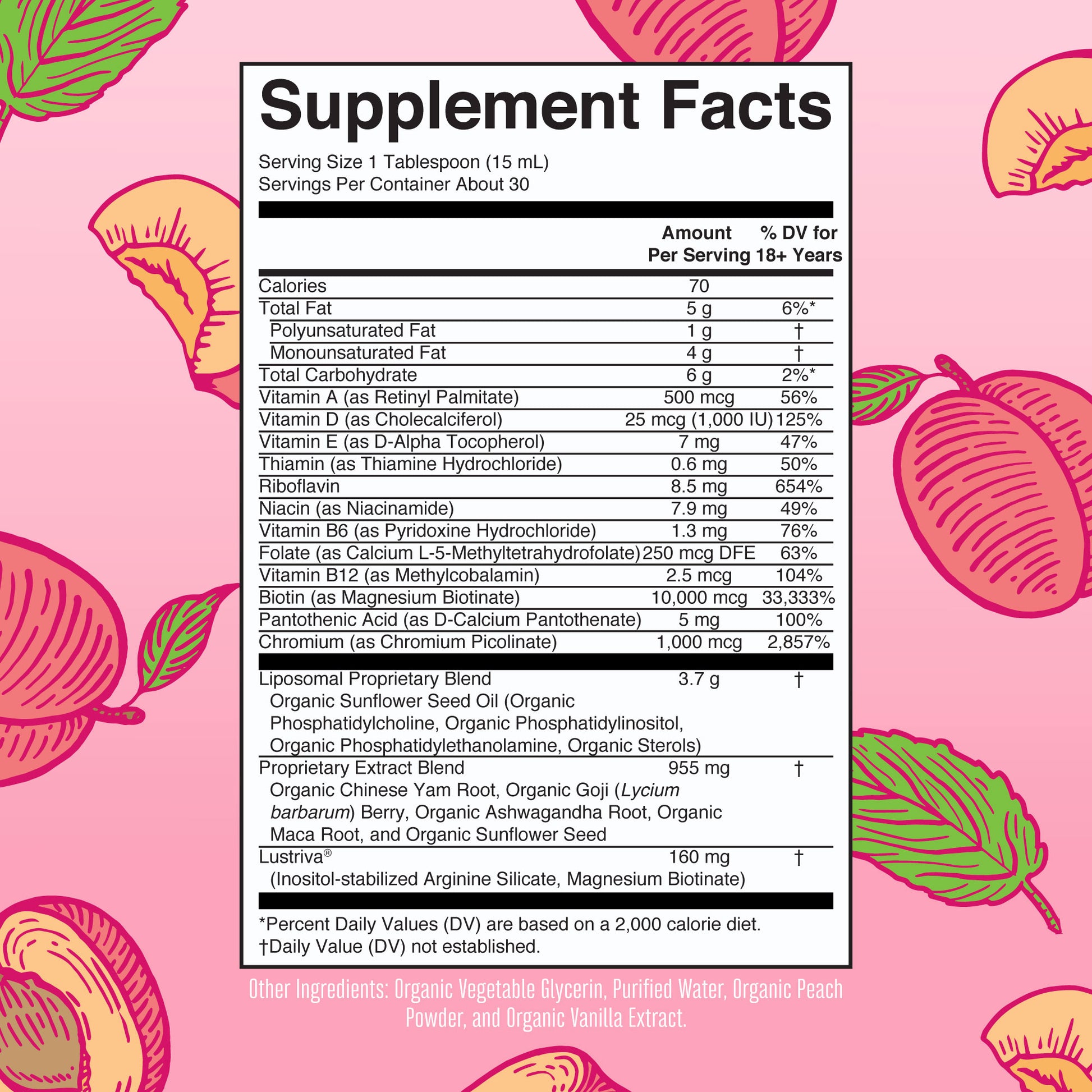 Women’s Multivitamin + Hair Growth Liposomal (Peach) 15 oz Supplement Facts