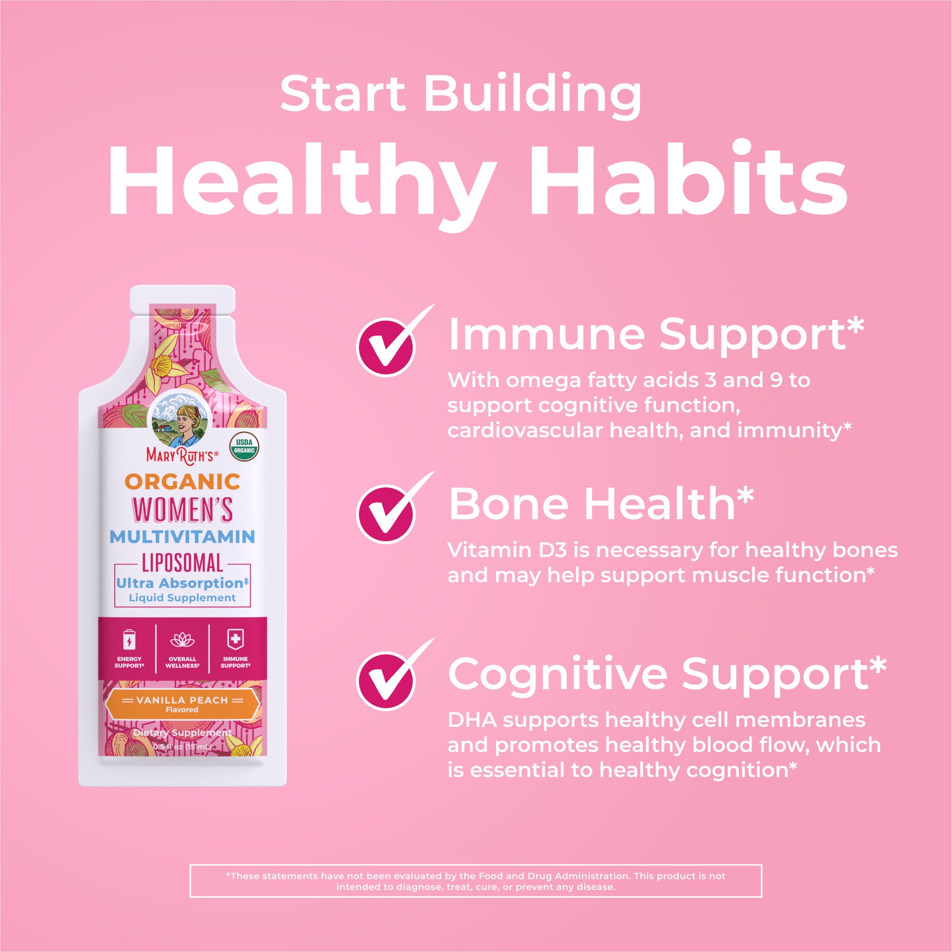 Women’s Organic Multivitamin Liposomal Pouches (Vanilla Peach) Healthy Habits