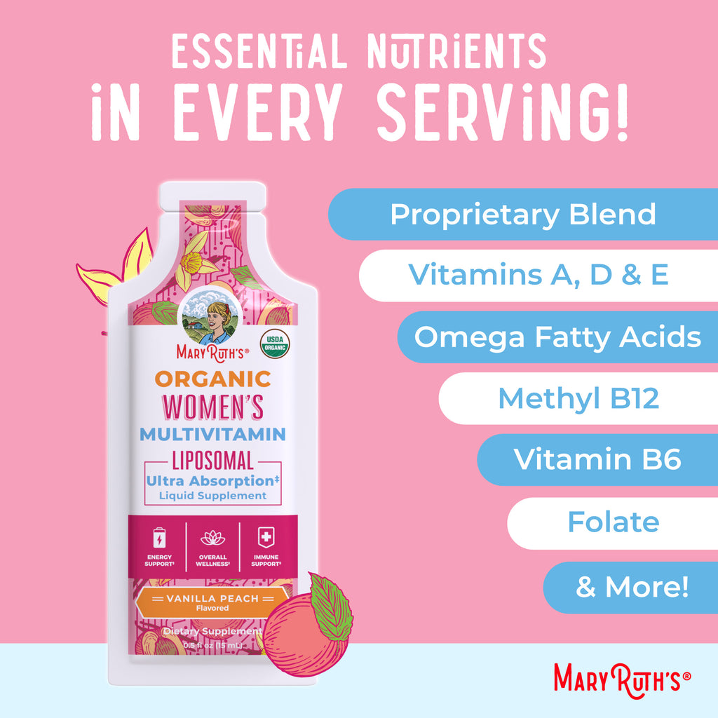Women’s Organic Multivitamin Liposomal Pouches (Vanilla Peach) Ingredients