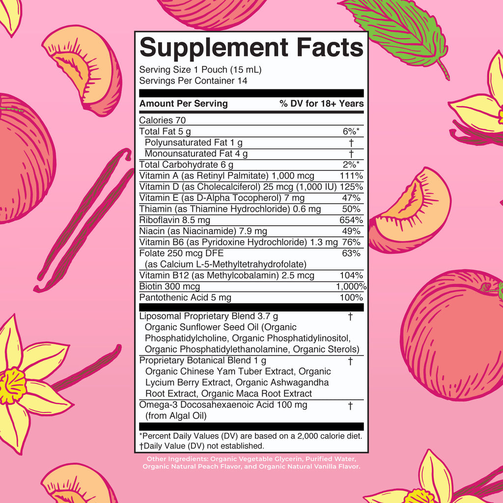 Women’s Organic Multivitamin Liposomal Pouches (Vanilla Peach) Supplement Facts