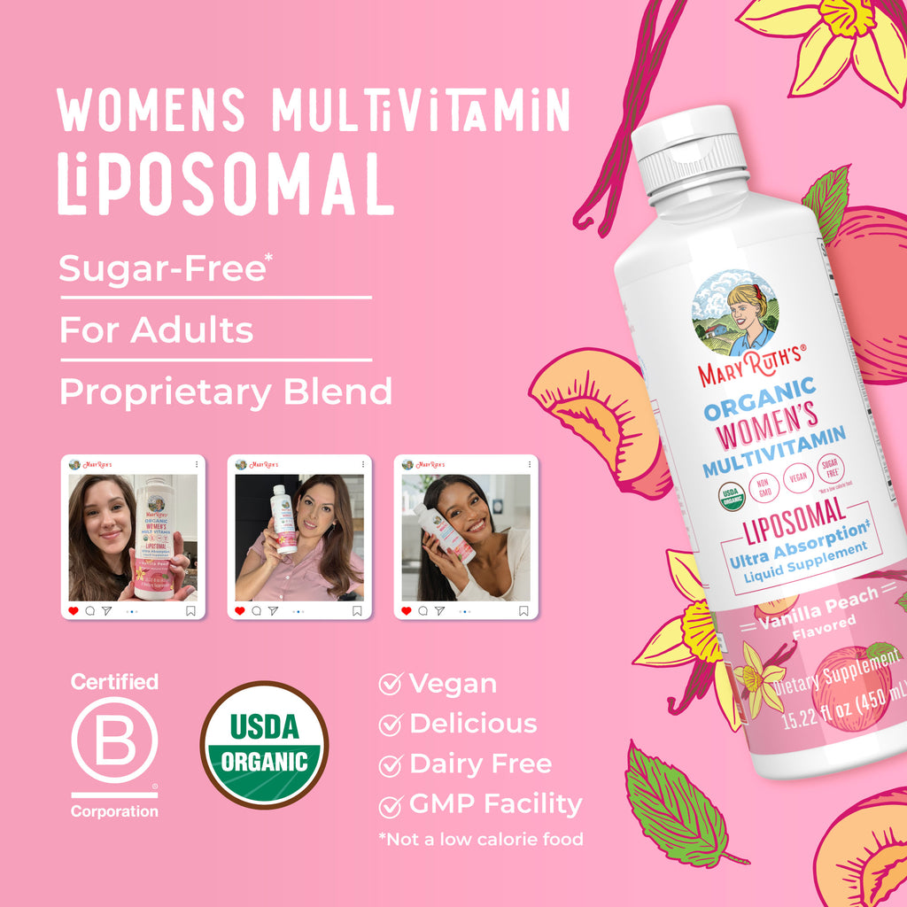 Women’s Organic Multivitamin Liposomal (Vanilla Peach) 15 oz Lifestyle Bottle