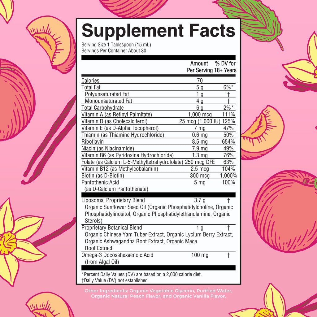 Women’s Organic Multivitamin Liposomal (Vanilla Peach) 15 oz Supplement Facts