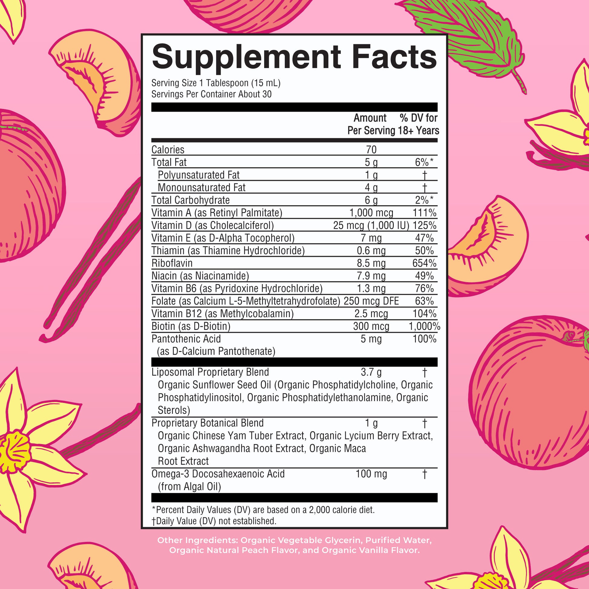 Women’s Organic Multivitamin Liposomal (Vanilla Peach) 15 oz Supplement Facts