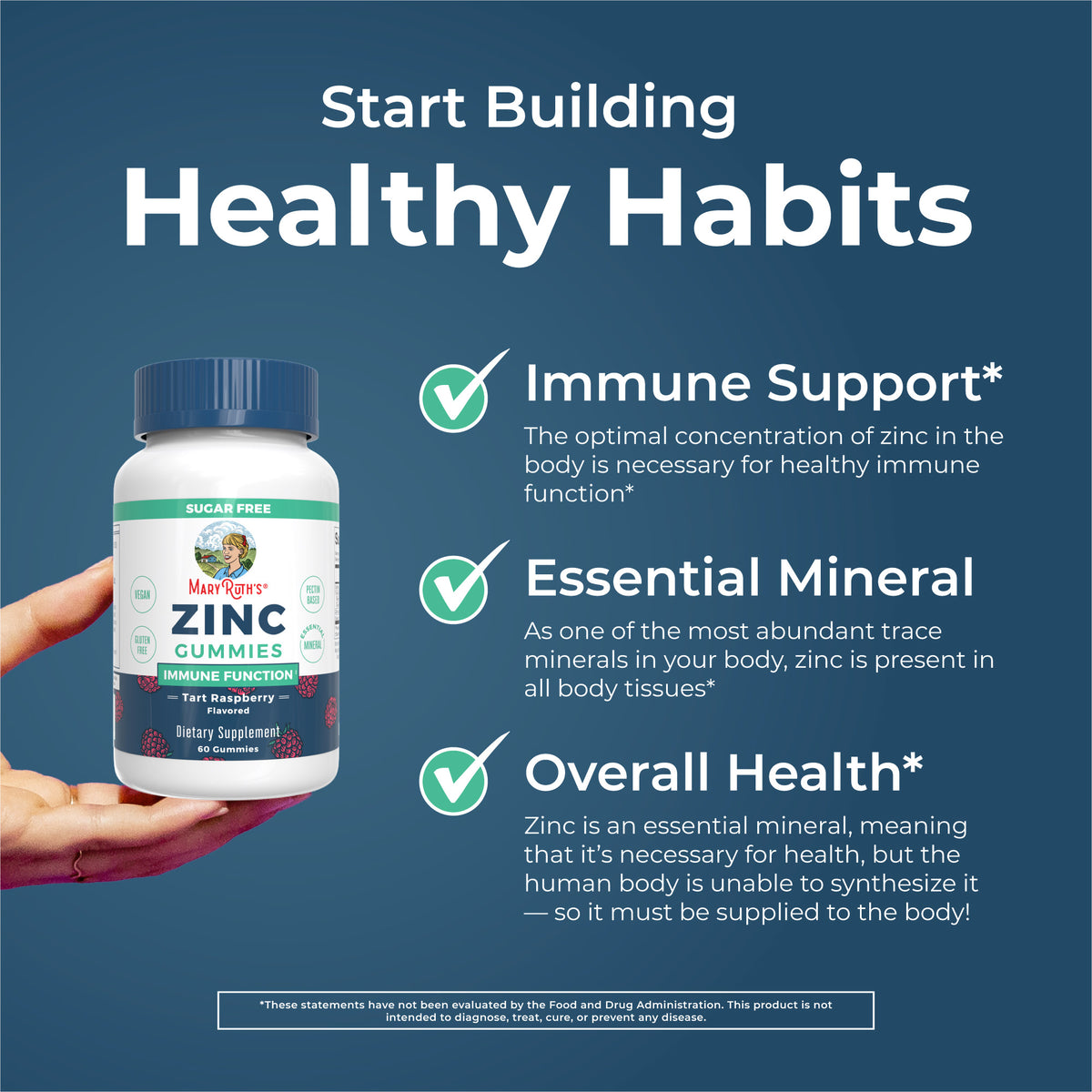 Zinc Gummies Immune Function Tart Raspberry 60 ct Build Healthy Habits