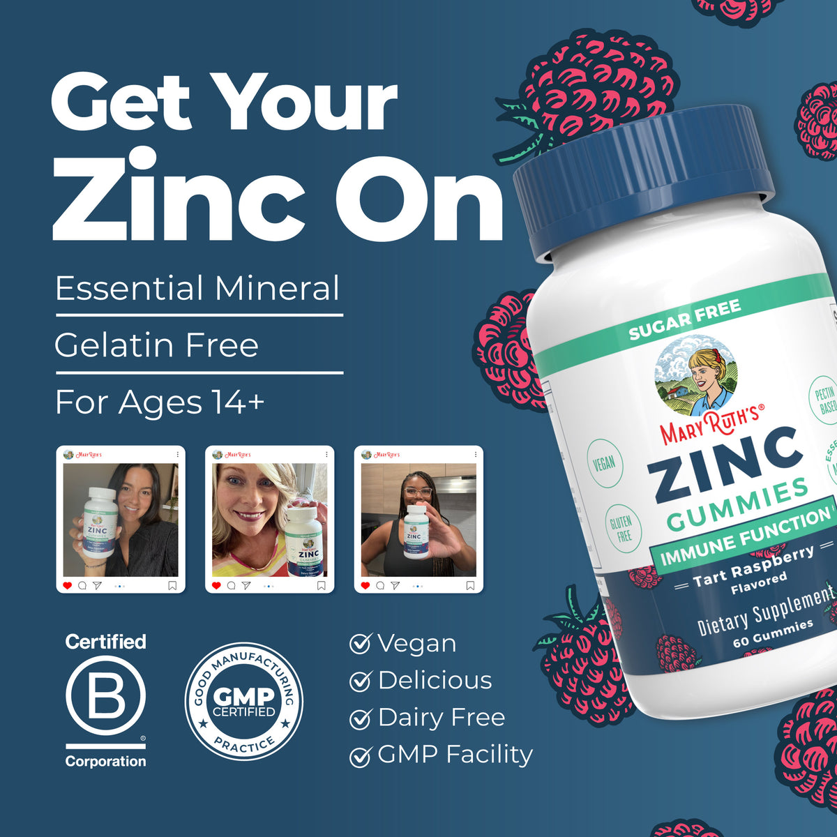Zinc Gummies Immune Function Tart Raspberry 60 ct Get your Zinc on