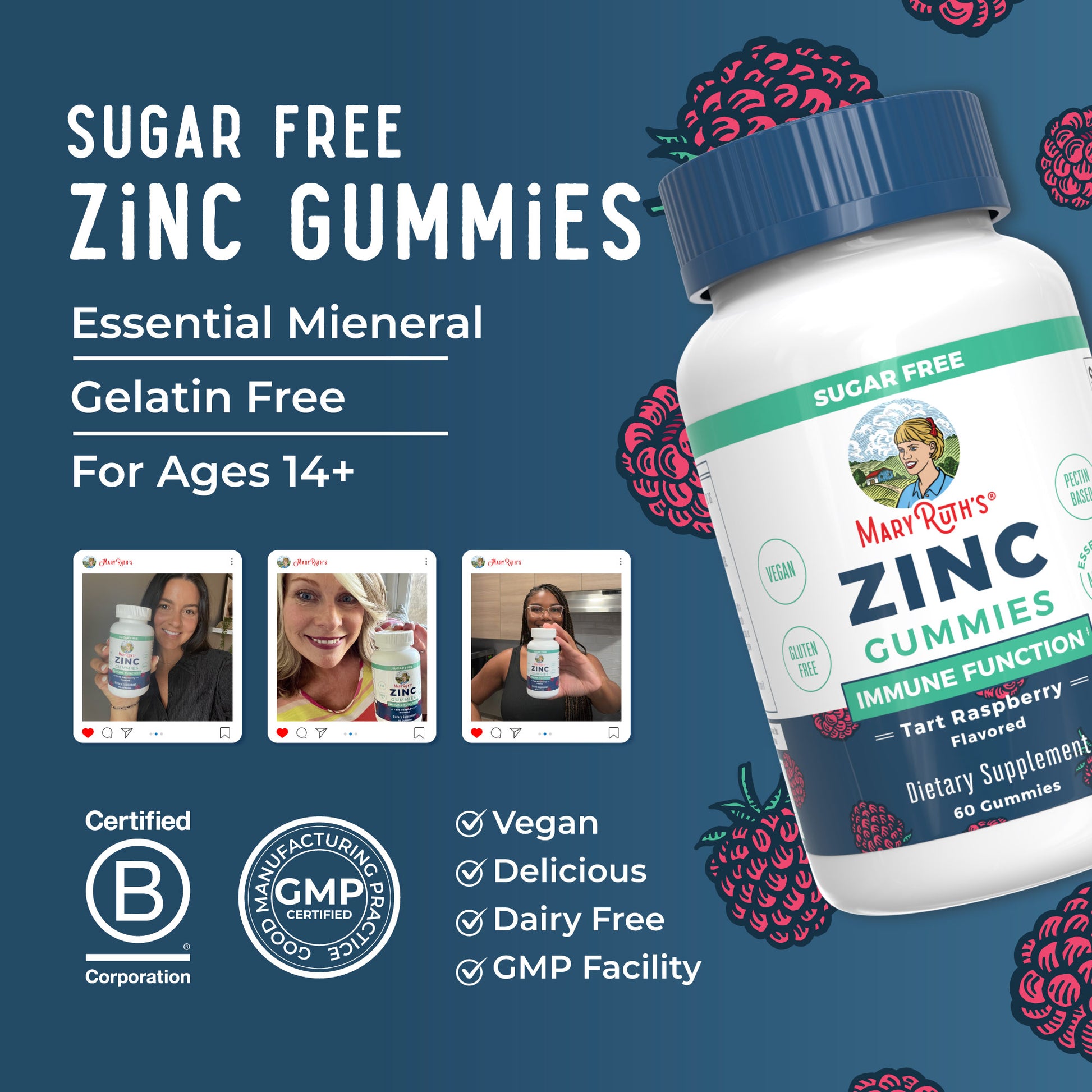 Zinc Gummies (Tart Raspberry) 60 Count Lifestyle Bottle