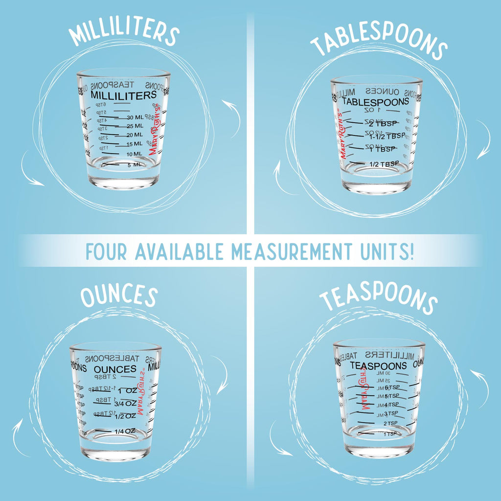 MaryRuth Measuring Cup Shot Glass  Four available measurement units