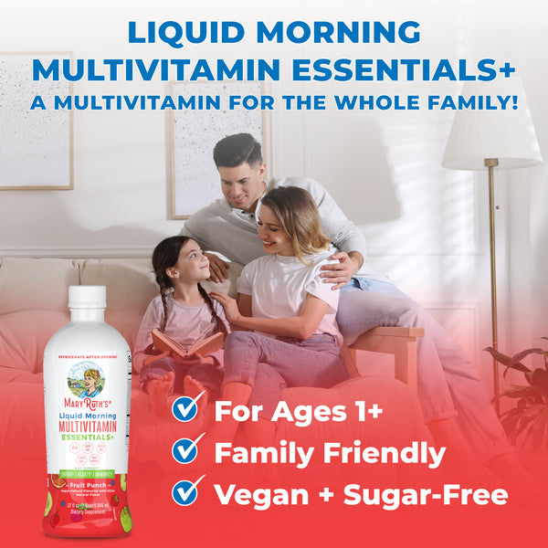MaryRuth Liquid Morning Multivitamin Essentials+ Fruit Punch Flavor Product Overview