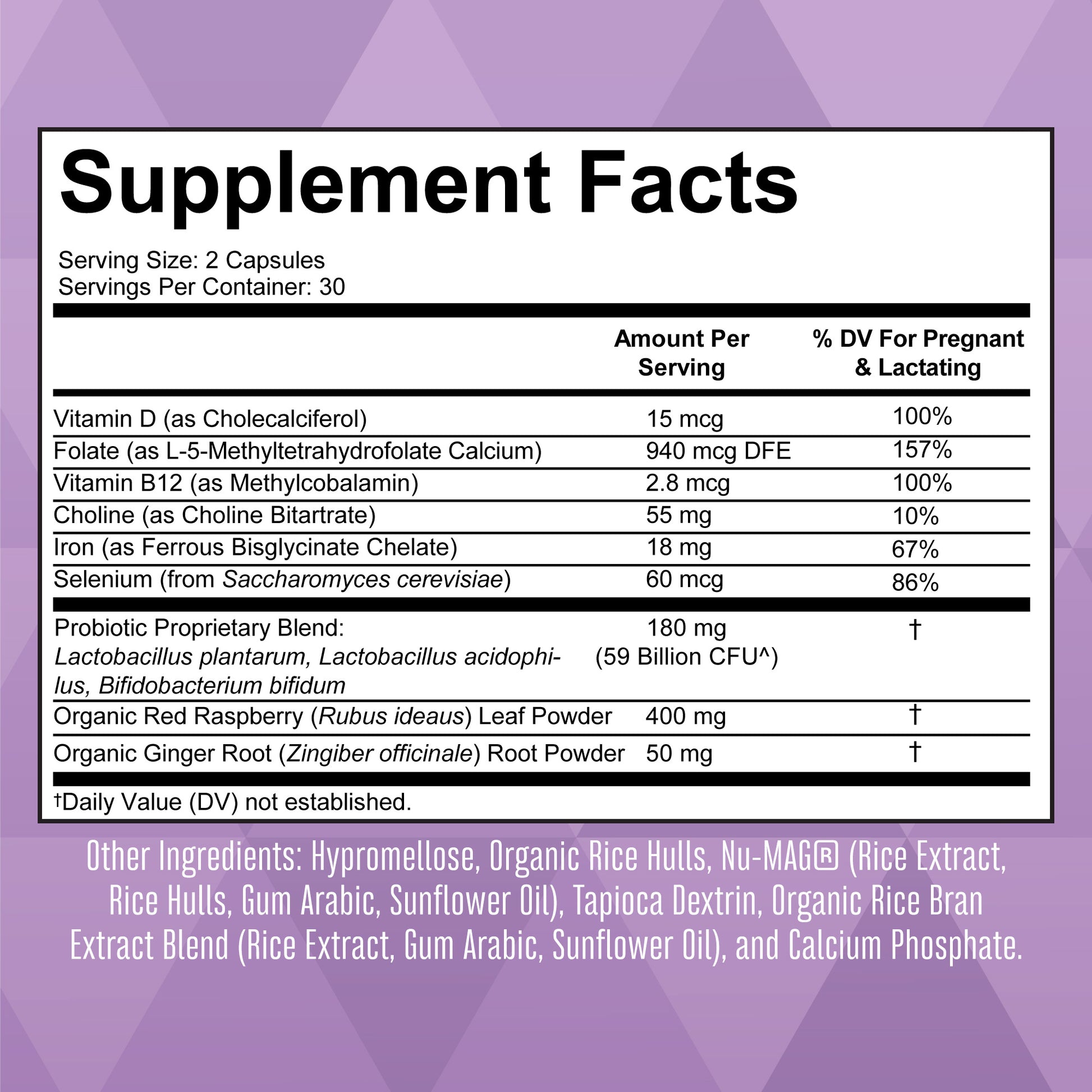 Probiotic Prenatal+ 60 Capsules Supplement Facts