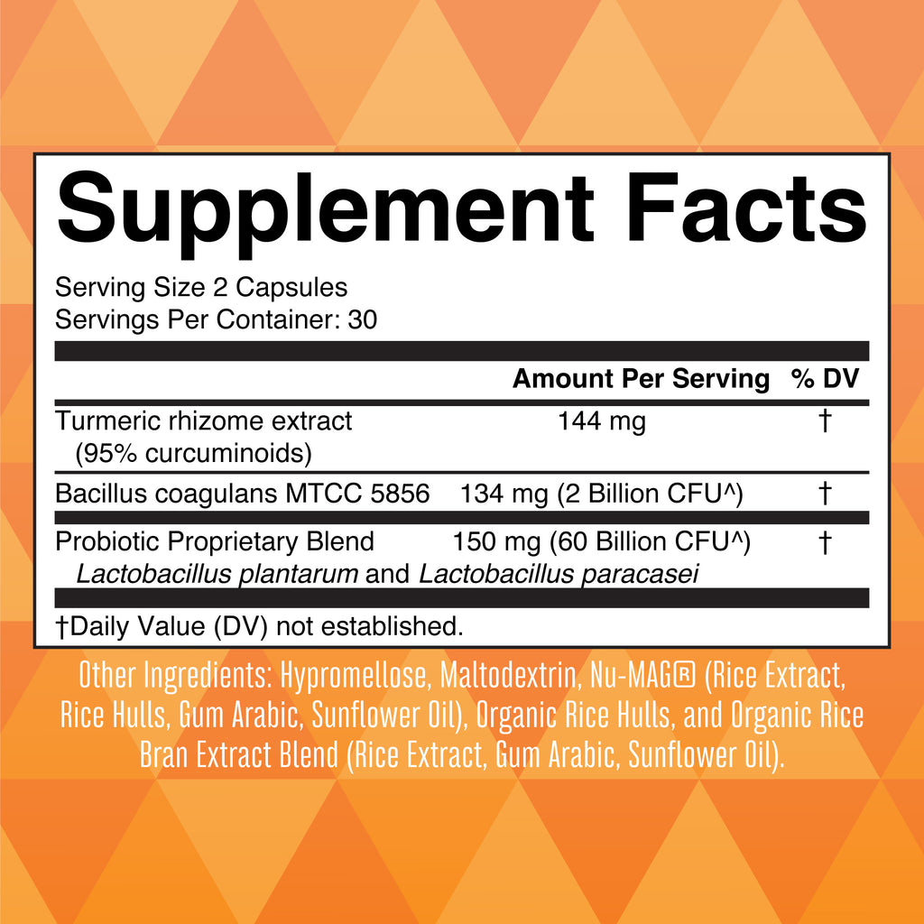 MaryRuth Turmeric Probiotics For Gut Health Capsules Supplement Facts