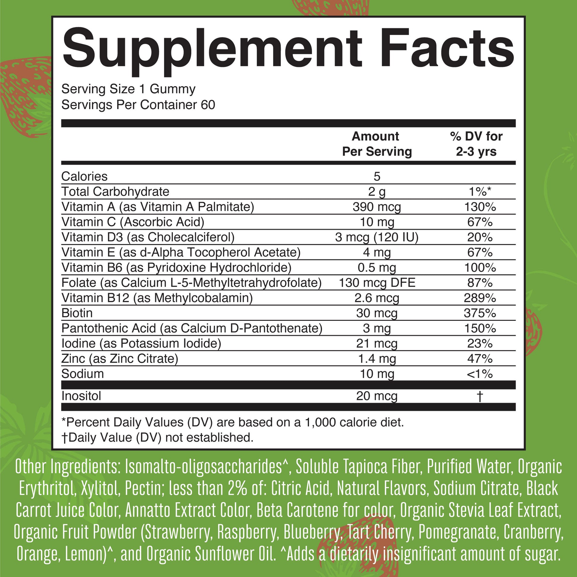 Toddler Multivitamin Gummies 60 Count Supplement Facts